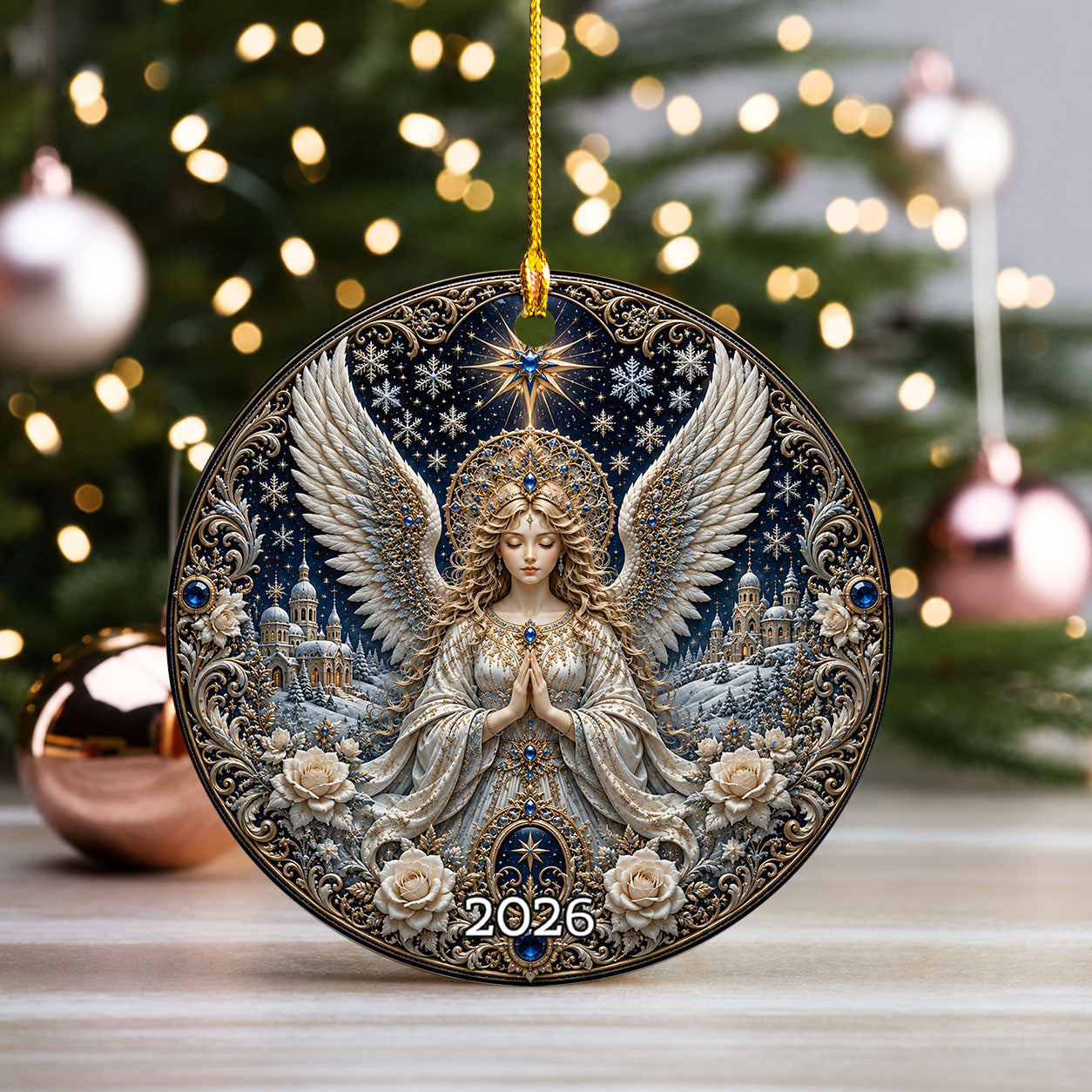 Angel Christmas Ornament 2026, Guardian Angel Christmas Tree Ornament, Ceramic Holiday Ornament