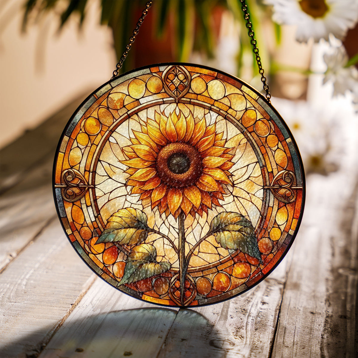 Sunflower Glass Suncatcher Floral Pendant Window Hanging, Sunflower Glass Gift Window Decor, Sunflower Suncatcher, Grandma Gift