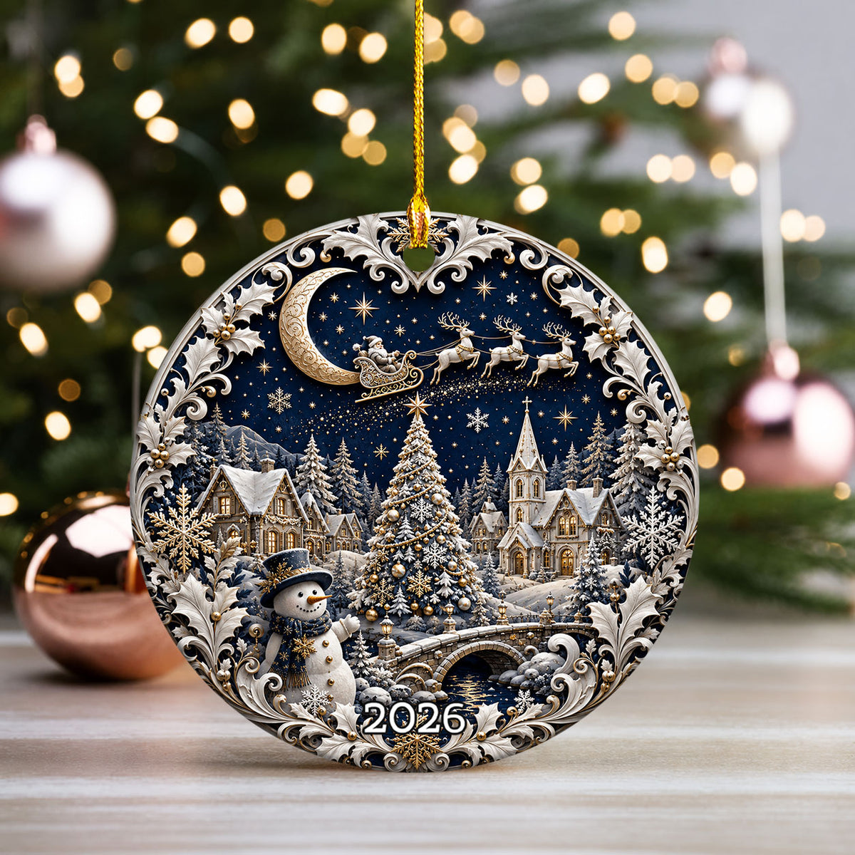 Ceramic Christmas Ornament 2026, Blue Snowman Tree Ornament, Winter Holiday Decoration, Christmas Keepsake