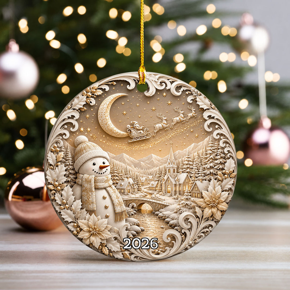 Christmas Snowman Ornament 2026, Cute Winter Ceramic Ornament, Holiday Tree Decoration, Christmas Keepsake Gift