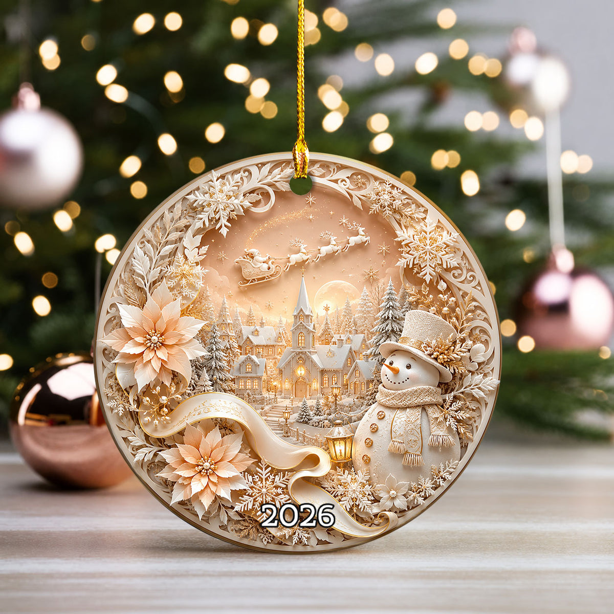 Rustic Snowman Ornament 2026, Christmas Tree Ceramic Ornament, Winter Holiday Decoration, Snowman Keepsake Gift for Family