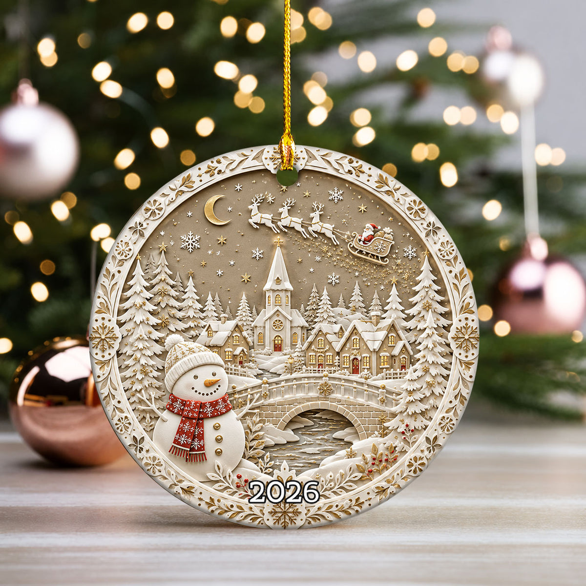 Cozy Snowman Christmas Ornament 2026, Ceramic Holiday Ornament, Winter Tree Decoration, Christmas Keepsake Gift for Loved Ones