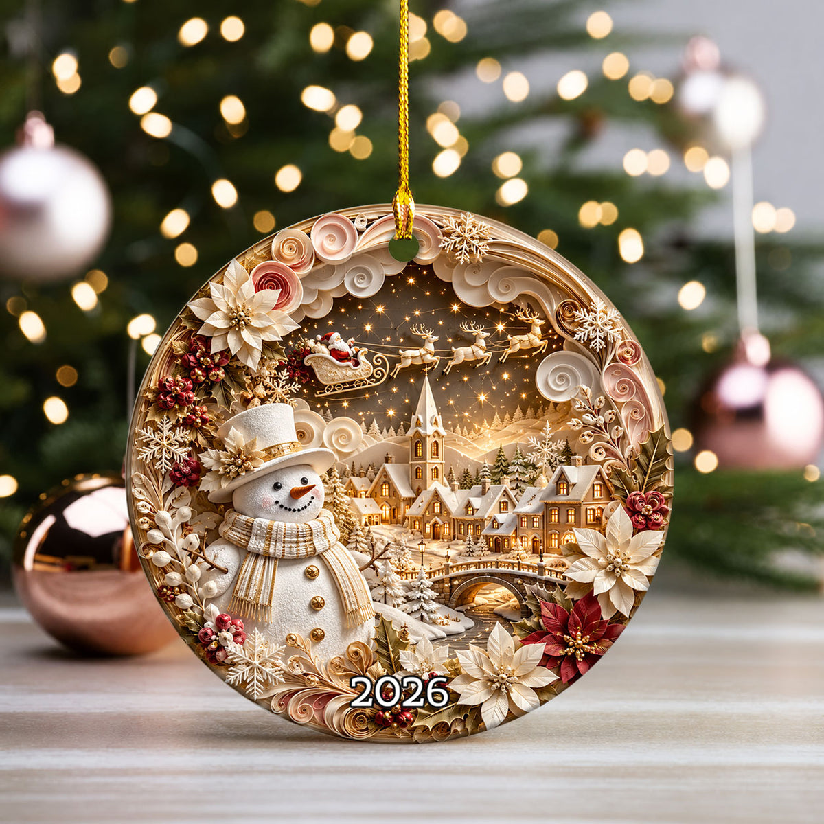 Snowman Winter Ornament 2026, Christmas Ceramic Ornament, Holiday Tree Decoration, Cute Snowman Keepsake Gift