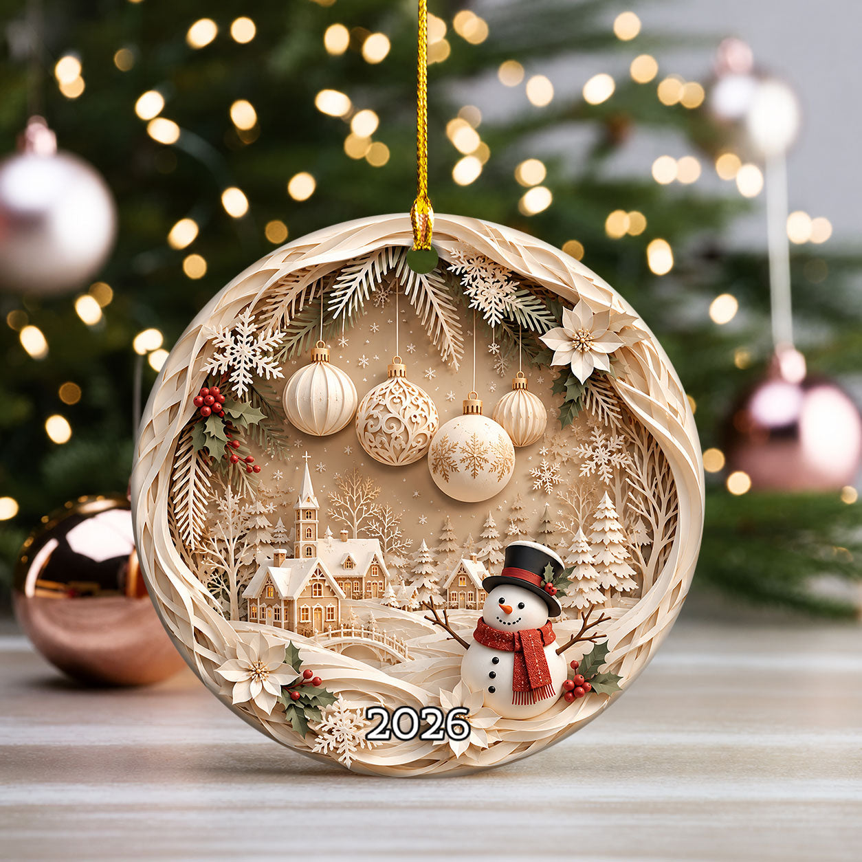 Cute Snowman Christmas Ornament 2026, Winter Wonderland Ornament, Holiday Tree Decoration