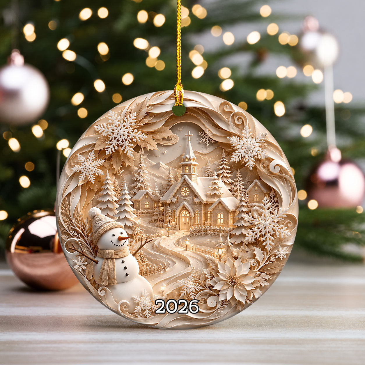 2026 Snowman Christmas Ornament, Ceramic Christmas Tree Ornament, Winter Holiday Decoration, Christmas Gift Keepsake