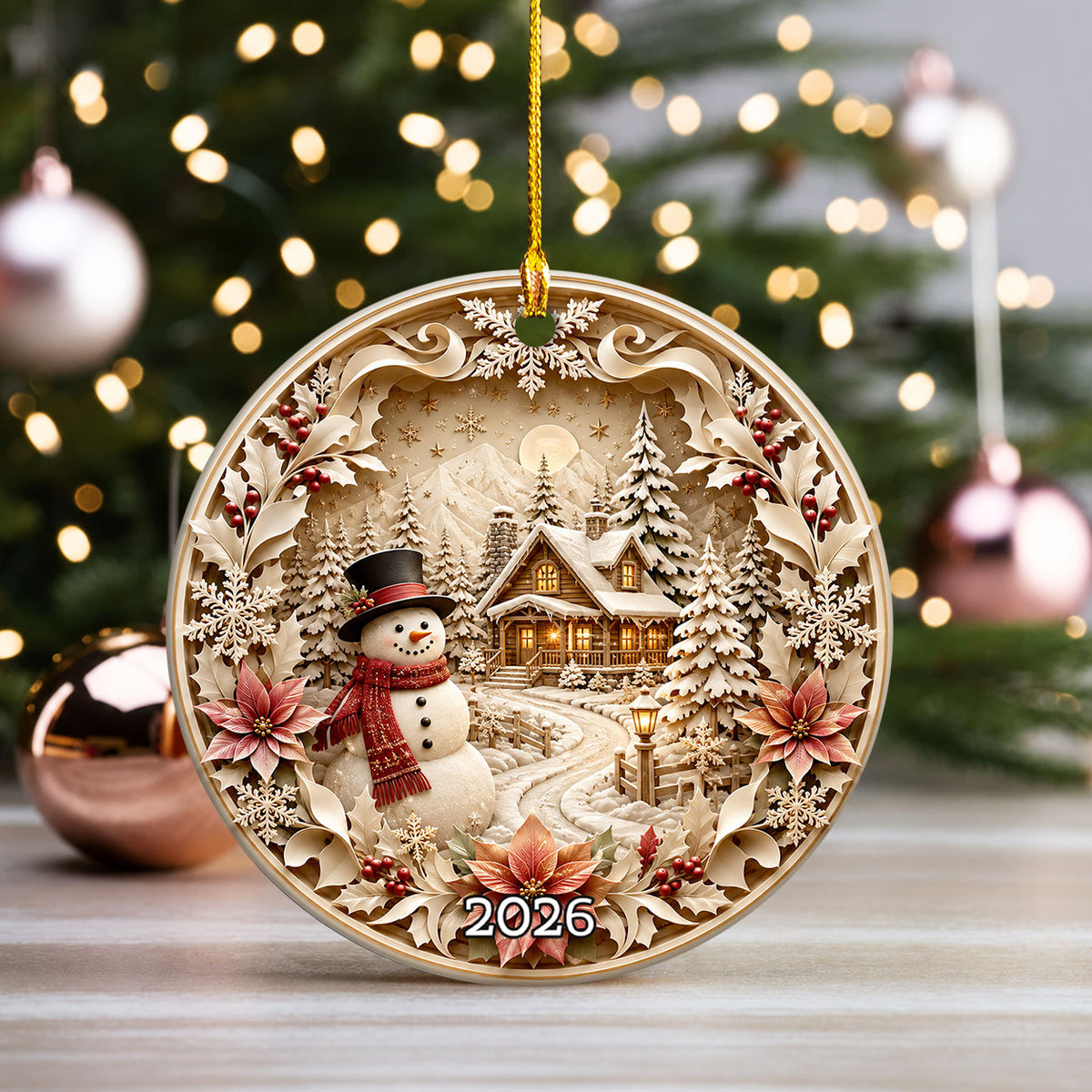 Rustic Snowman Ornament 2026, Christmas Tree Ceramic Ornament, Winter Holiday Decoration