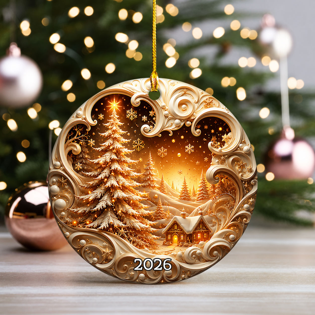 Christmas Ornament 2026, Custom Name Christmas Tree Church Winter Night Ornament, Snowflake Holiday Keepsake