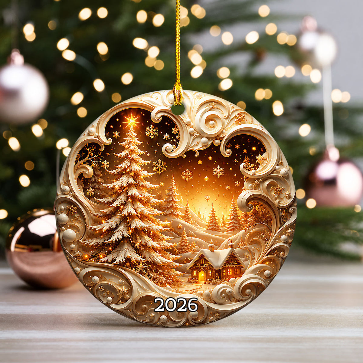 Christmas Ornament 2026, Custom Name Christmas Tree Church Winter Night Ornament, Snowflake Holiday Keepsake