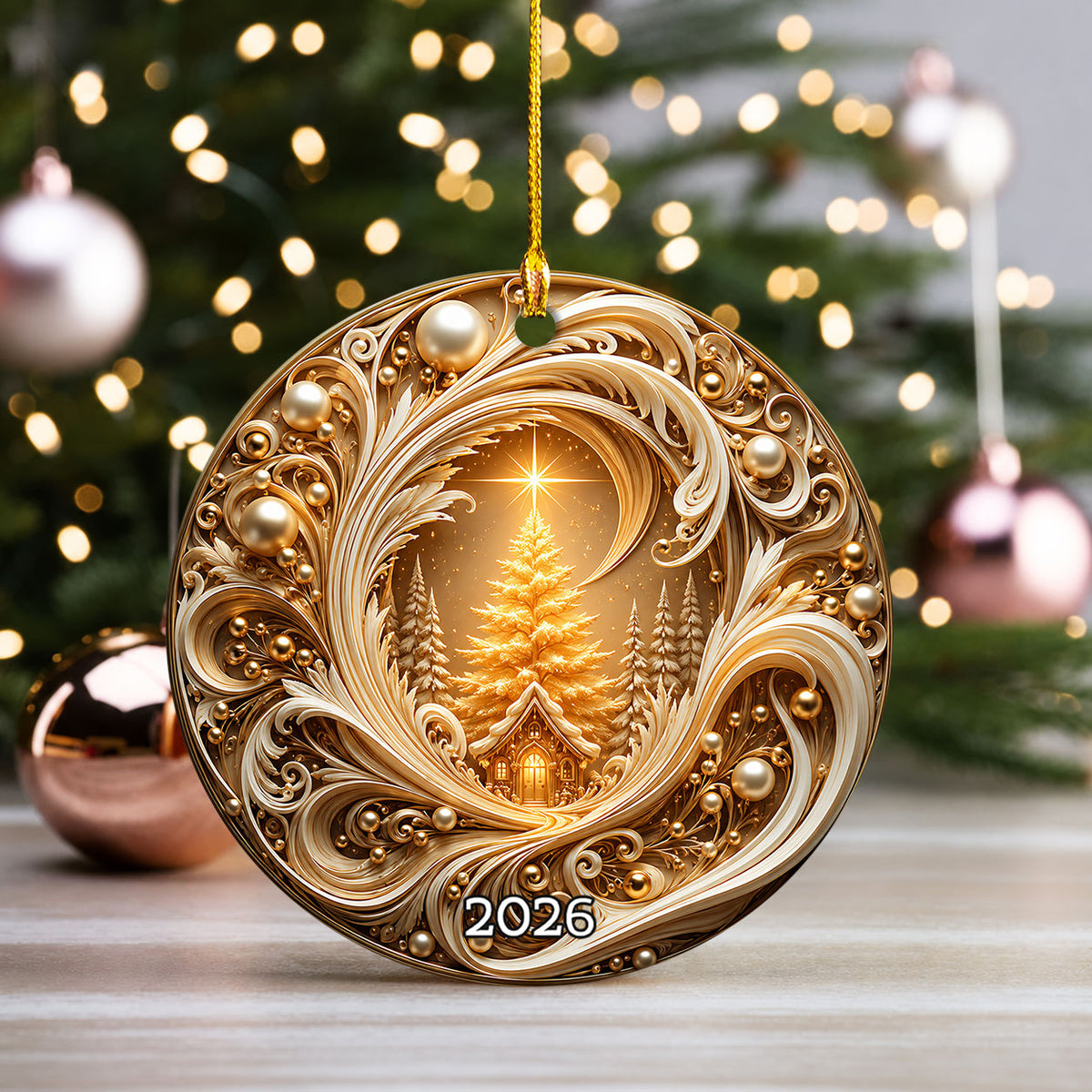 Golden Tree of Life Christmas Ornament 2026, Ceramic Christmas Tree Ornament, Winter Holiday Decor, Christmas Keepsake Gift for Family