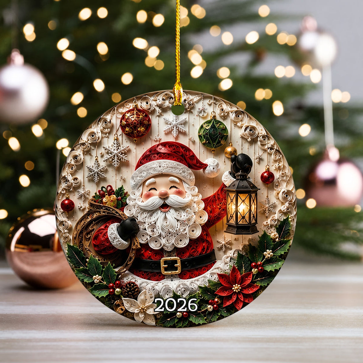 Santa Claus Ornament 2026, Rustic Christmas Ceramic Ornament, Holiday Tree Decoration, Vintage Santa Keepsake