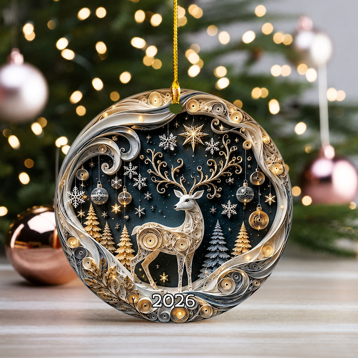 Elegant Deer Ornament 2026, Christmas Ceramic Ornament, Woodland Tree Decoration, Rustic Holiday Keepsake Gift
