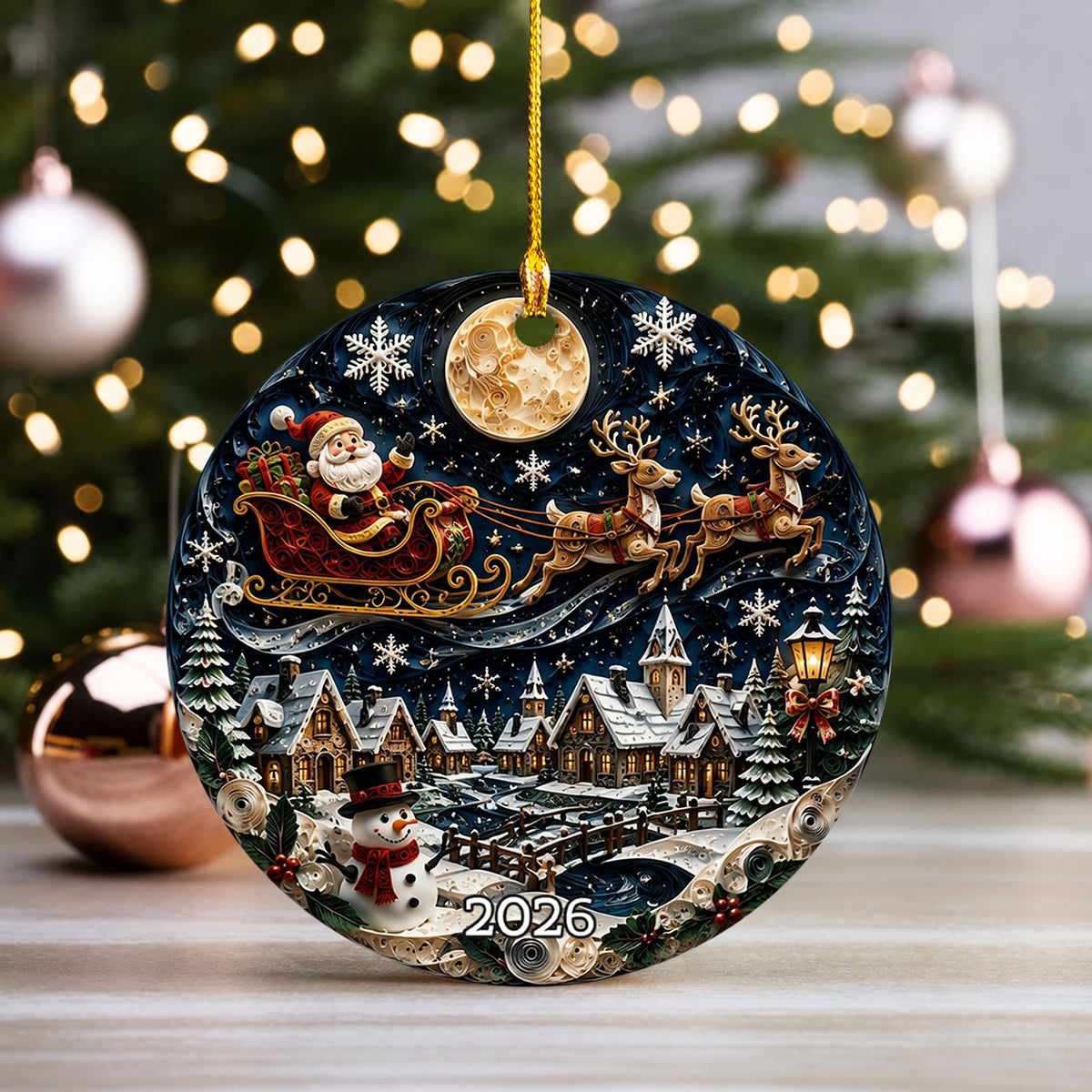 Santa Christmas Ornament 2026, Vintage Santa Claus Ceramic Ornament, Holiday Tree Decoration