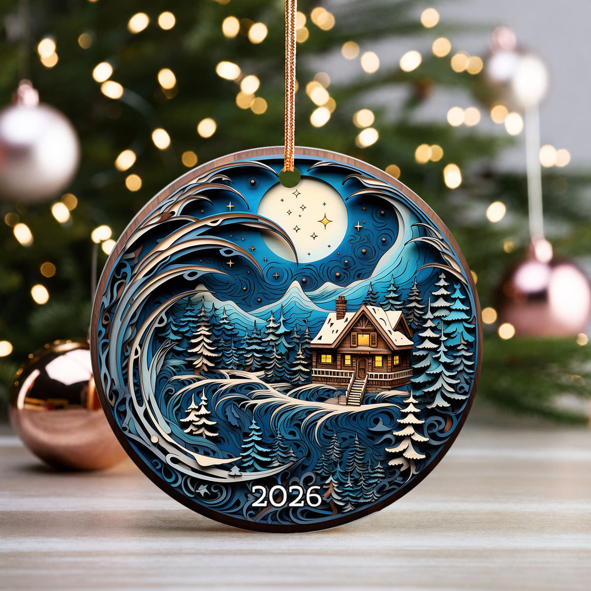 Winter Cabin Ornament 2026, Christmas Ornament, Rustic Decor, Christmas Tree Decor, Winter Landscape Gift, Holiday Keepsake, Nature Lover Gift