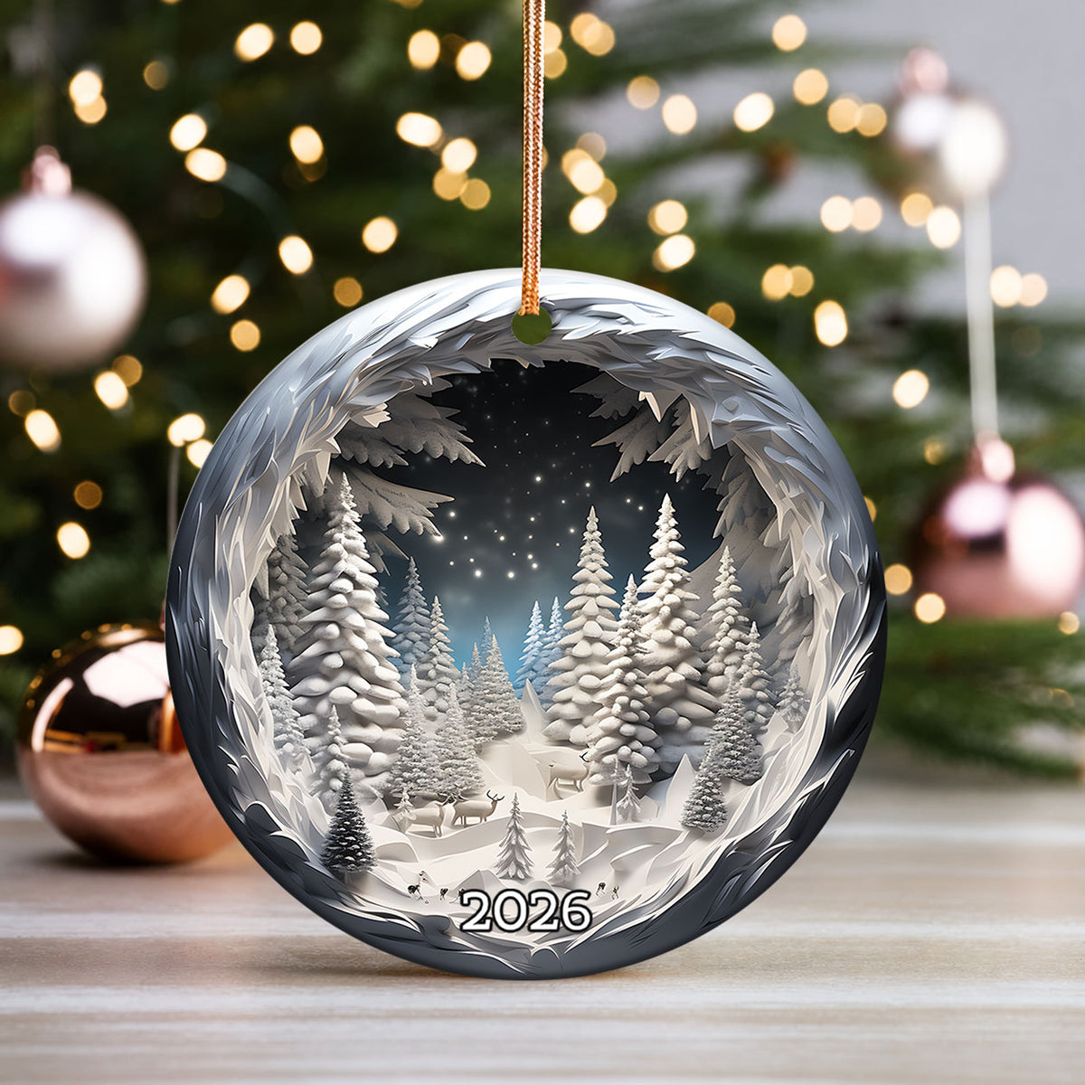 2026 Winter Scene Christmas Tree Ceramic Ornament, Christmas Tree Decor, Holiday Decoration, Christmas Keepsake, Seasonal Home Decor, Christmas Gift