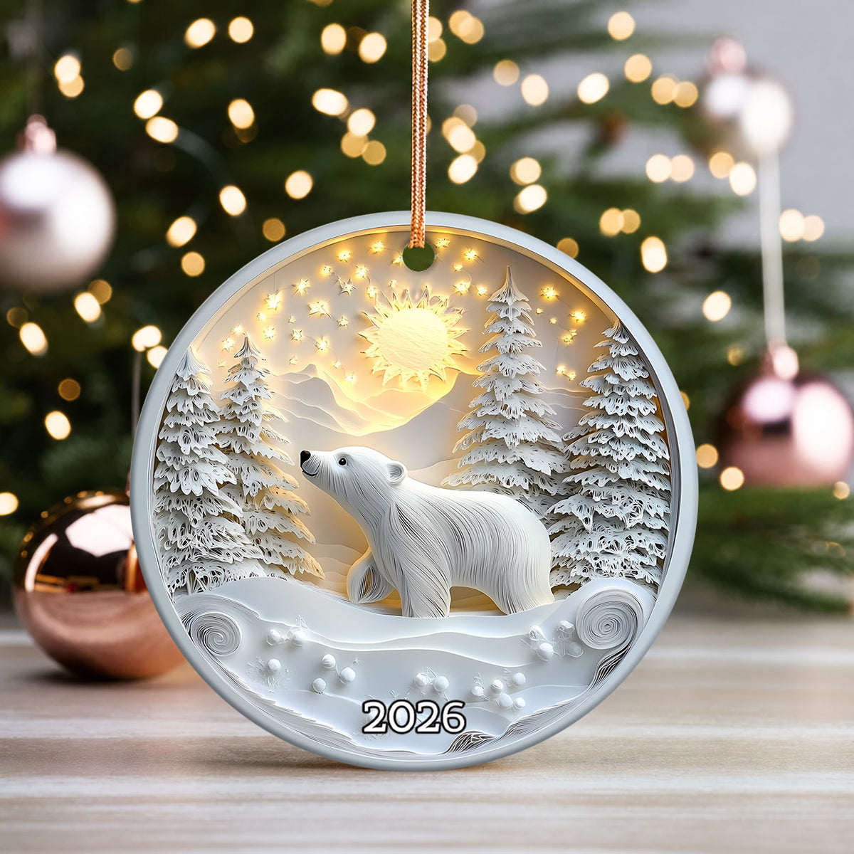 Polar Bear Winter Scene Ornament 2026, Christmas Tree Ornament, Holiday Keepsake Gift, Winter Home Decor, Xmas Gift Idea