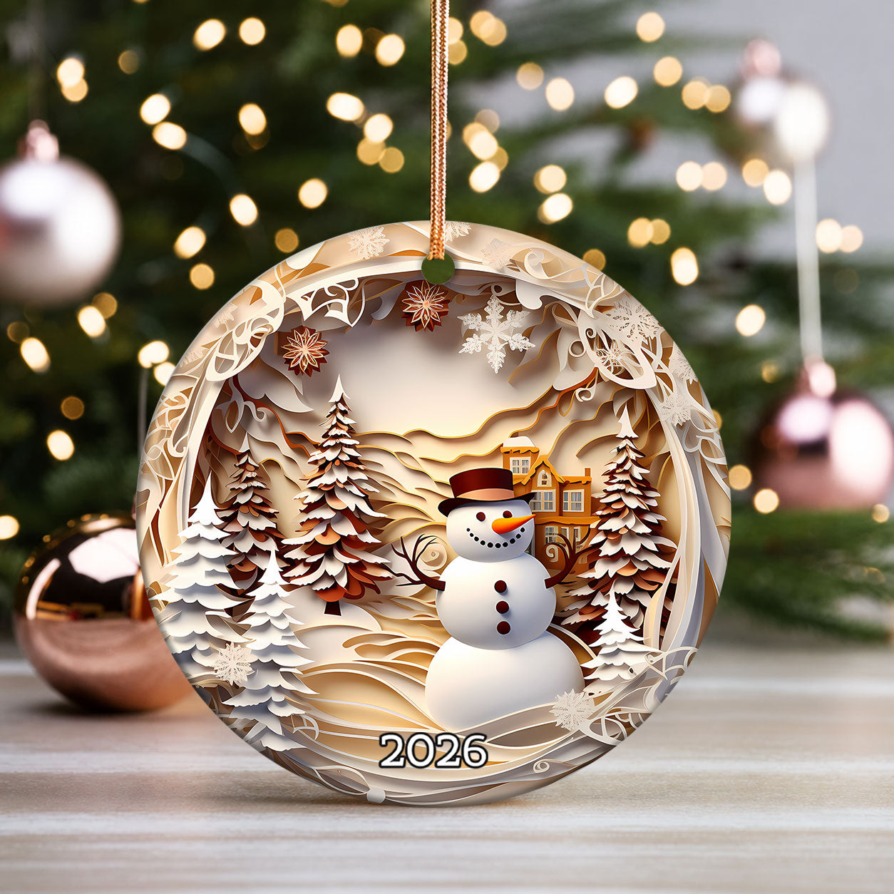 Snowman Forest Scene Ornament 2026, Christmas Ornament, Holiday Tree Decor, Xmas Keepsake, Christmas Gift for Family and Friends