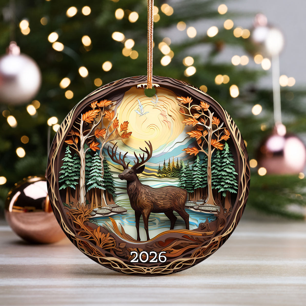 Rustic Deer Ornament 2026, Christmas Tree Ornament, Holiday Decoration, Acrylic Keepsake, Xmas Gift, Christmas Decor