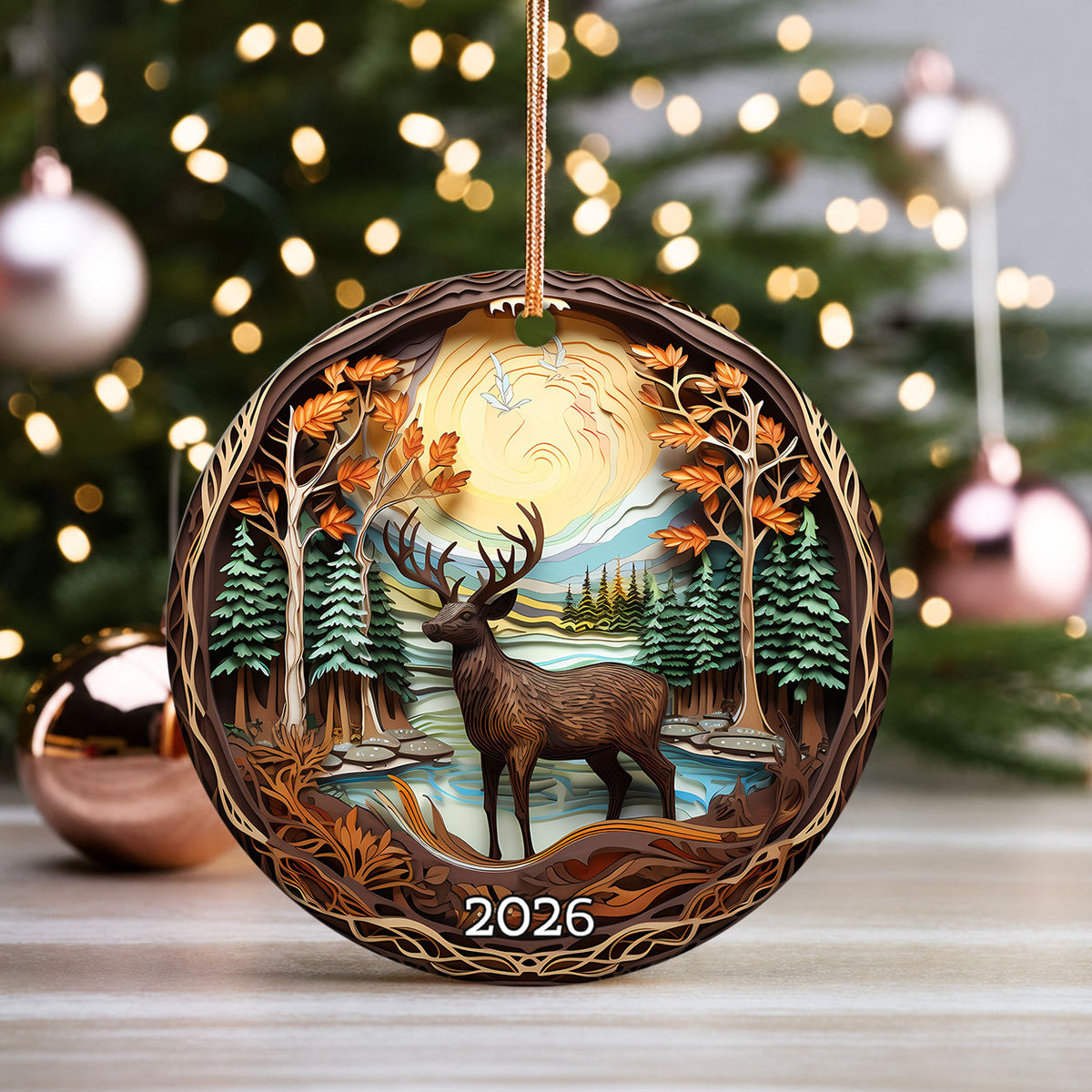 Rustic Deer Ornament 2026, Christmas Tree Ornament, Holiday Decoration, Acrylic Keepsake, Xmas Gift, Christmas Decor
