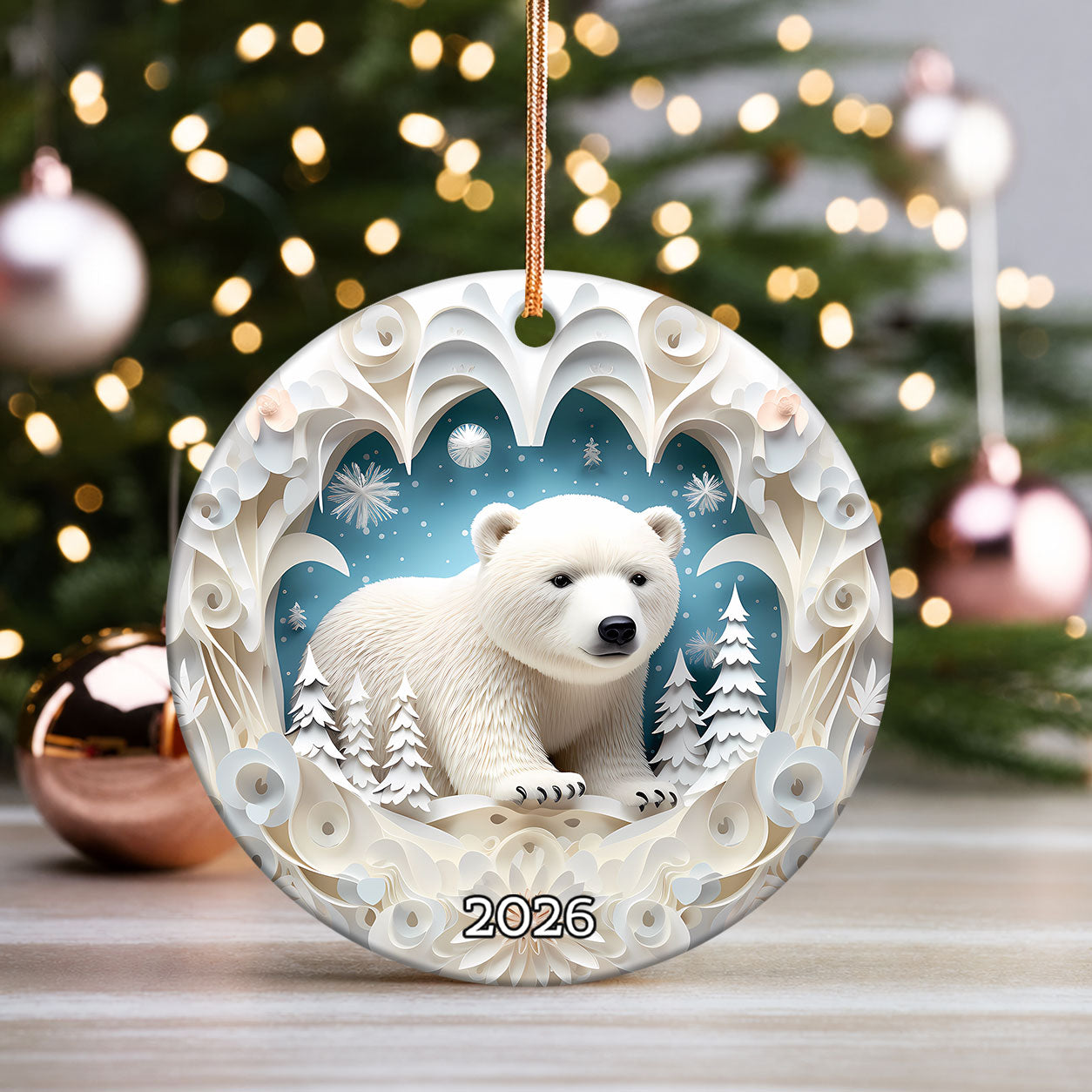 Polar Bear Christmas Ornament 2026, Arctic Bear Ornament, Winter Wildlife Tree Decor, Holiday Keepsake, Christmas Gift