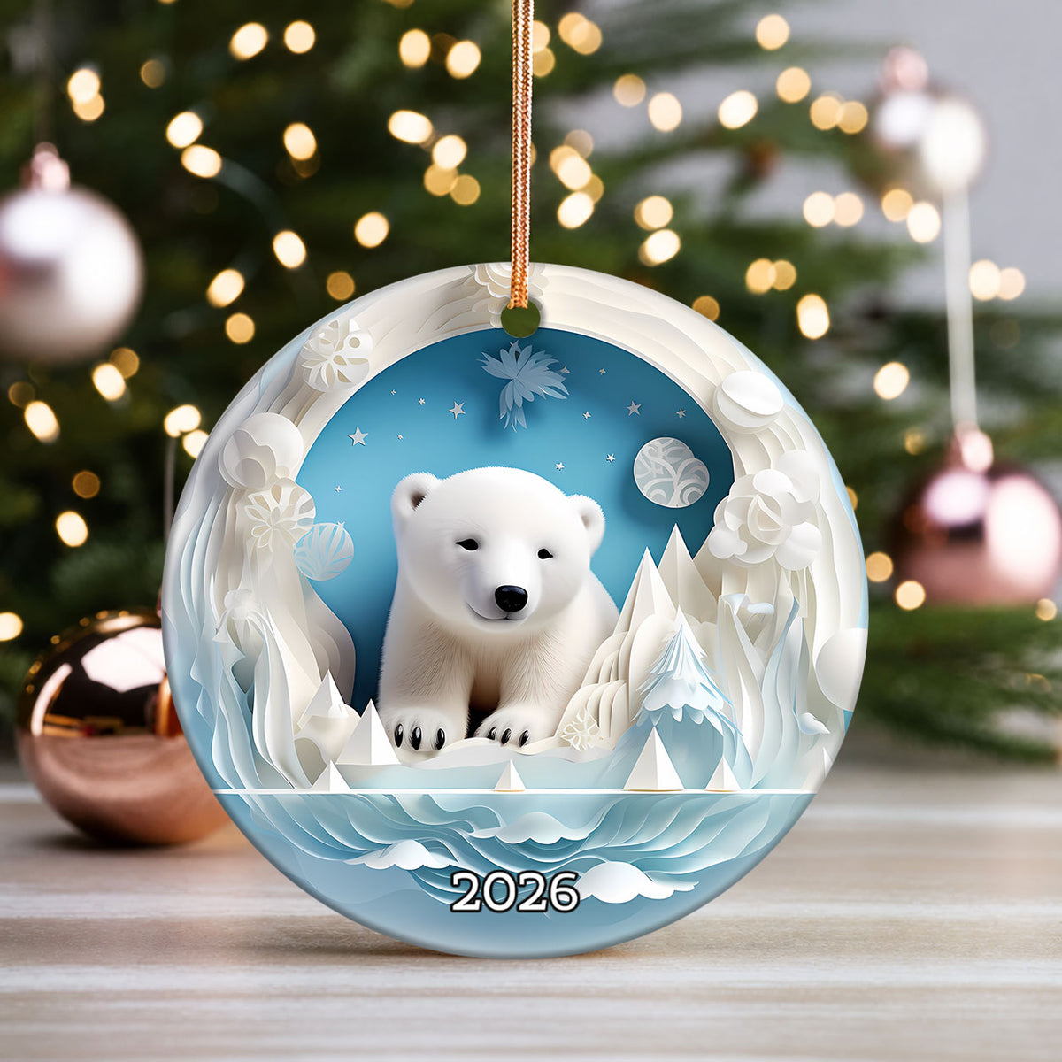 Polar Bear Ornament 2026, Winter Wonderland Christmas Decoration, Arctic Animal Keepsake, Holiday Tree Ornament