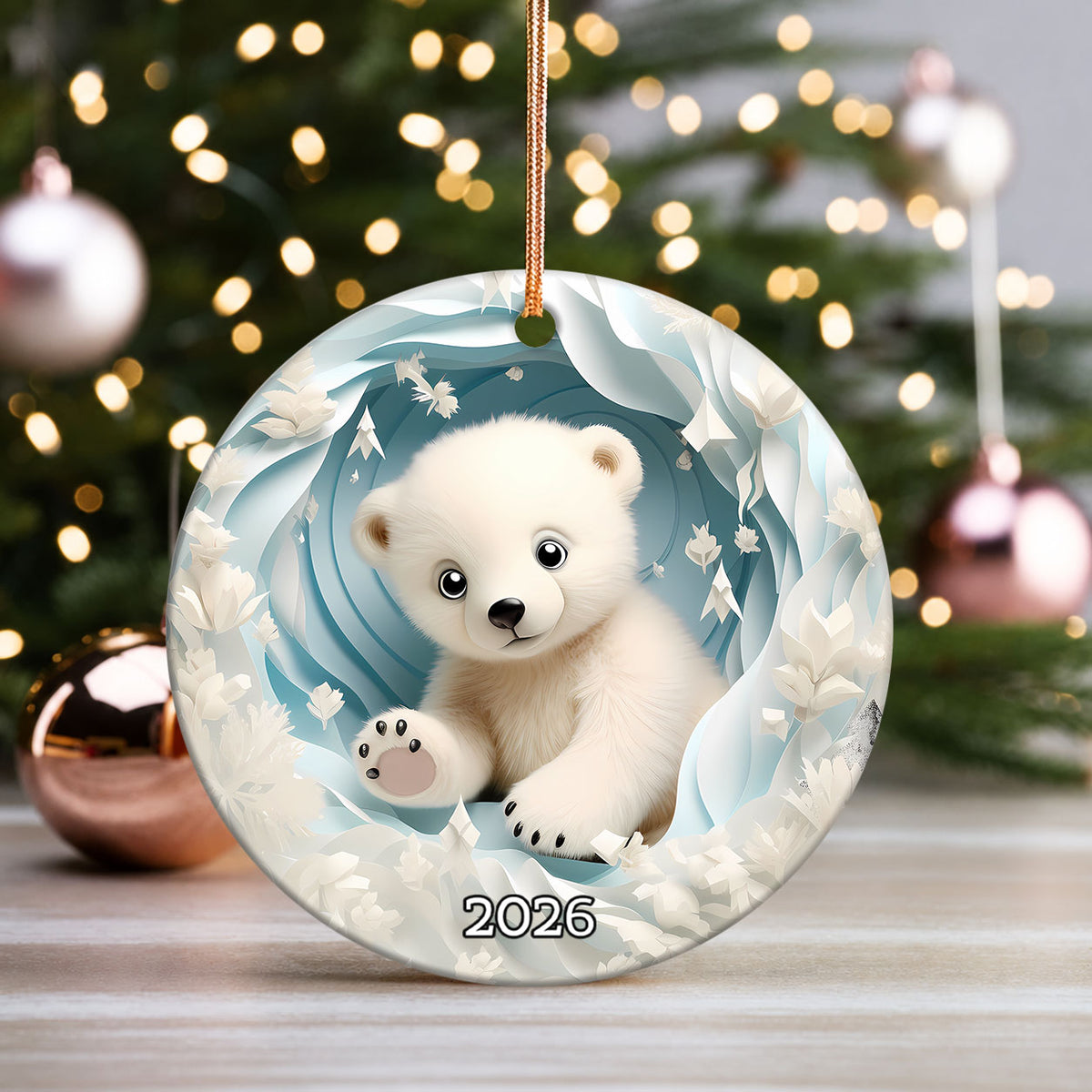 Baby Polar Bear Ornament 2026, Winter Animal Christmas Ornament, Arctic Holiday Decor, Christmas Keepsake