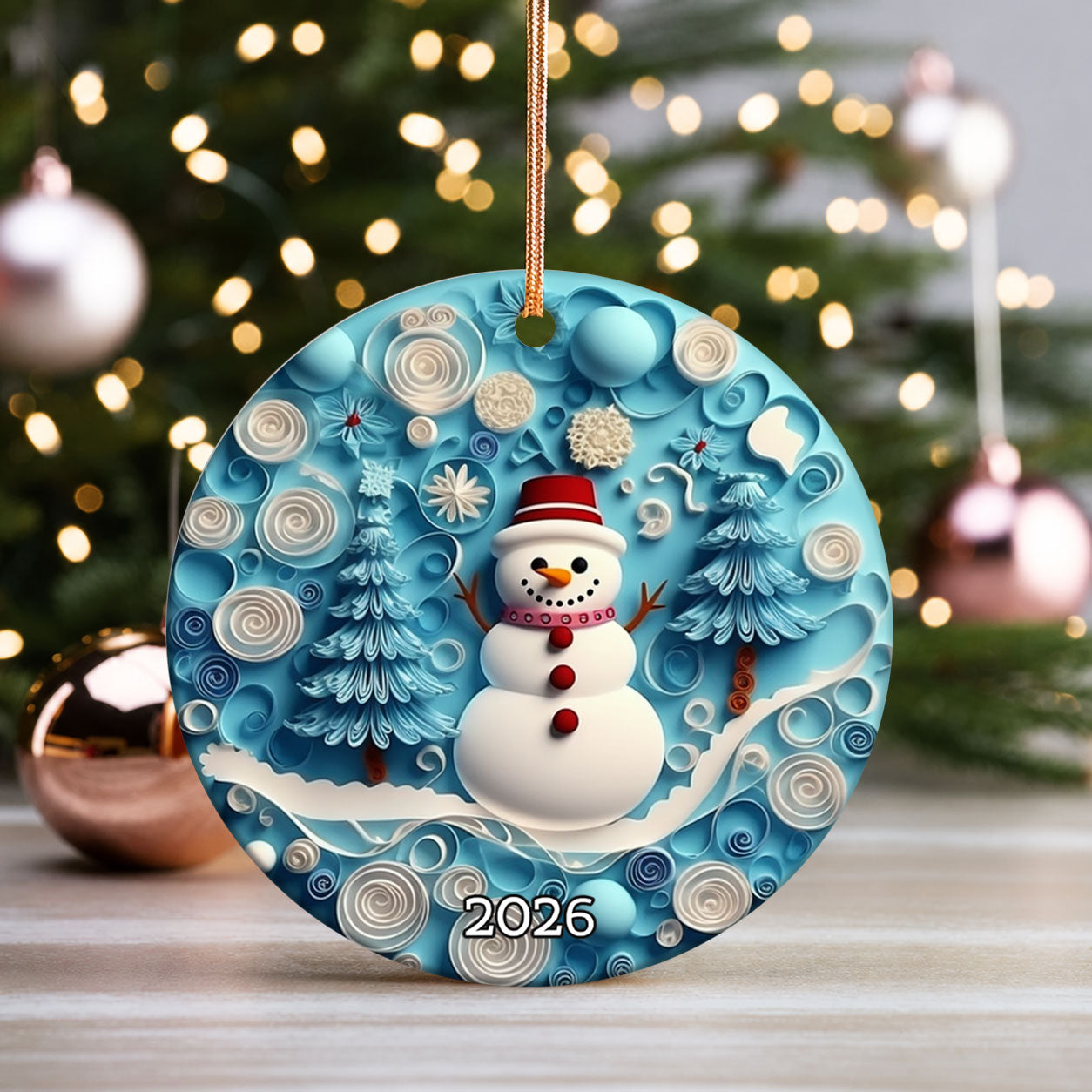 Snowman Tree Ornament 2026, Christmas Paper Art Ornament, Winter Holiday Decor, Seasonal Christmas Decoration, Gift Idea