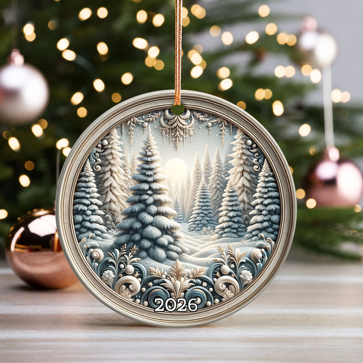 Winter Forest Christmas Ornament 2026, Snowy Pine Tree Ornament, Winter Wonderland Decor, Christmas Tree Decoration, Holiday Gift Keepsake