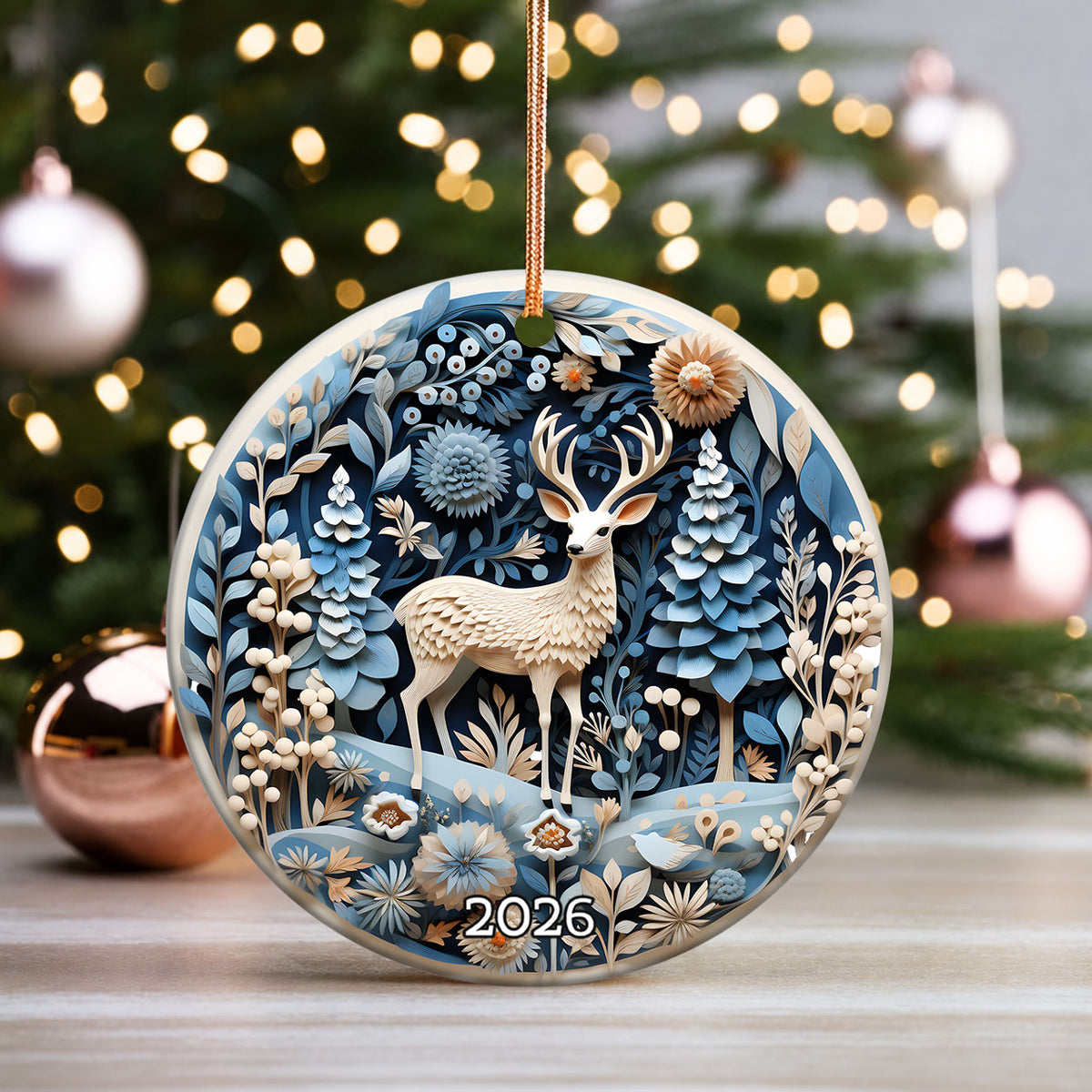 Elegant Deer Forest Ornament 2026, Christmas Tree Ornament, Holiday Keepsake Gift, Winter Woodland Decor, Xmas Gift Idea