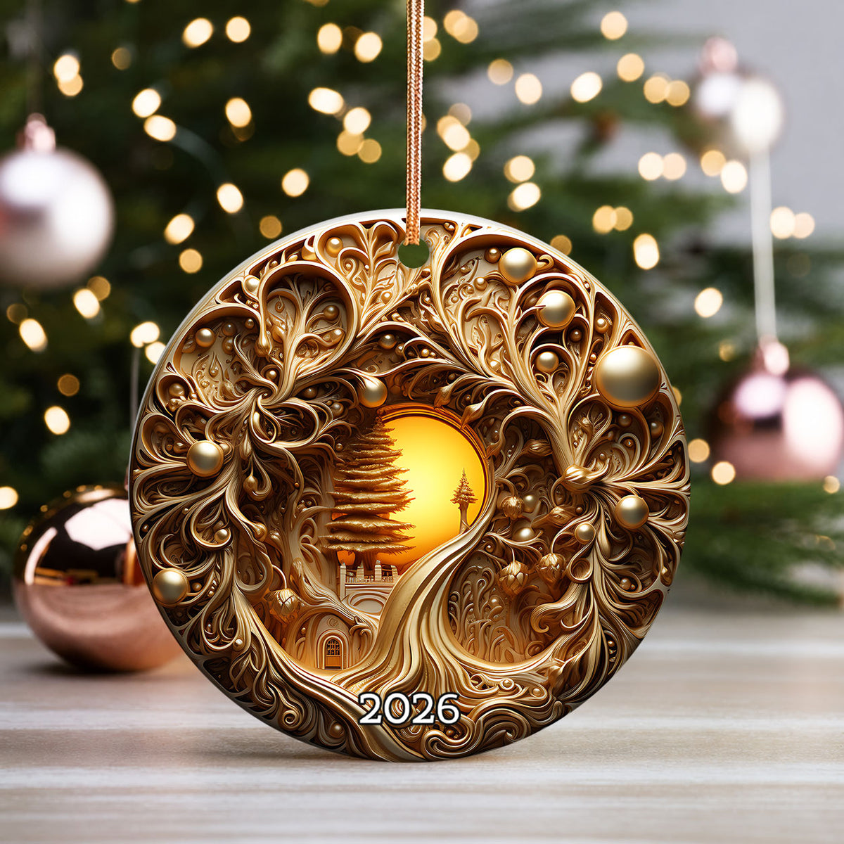 2026 Golden Tree of Life Ornament, Luxury Christmas Ornament, Ornate Gold Holiday Decor, Elegant Xmas Tree Decoration, Keepsake Gift