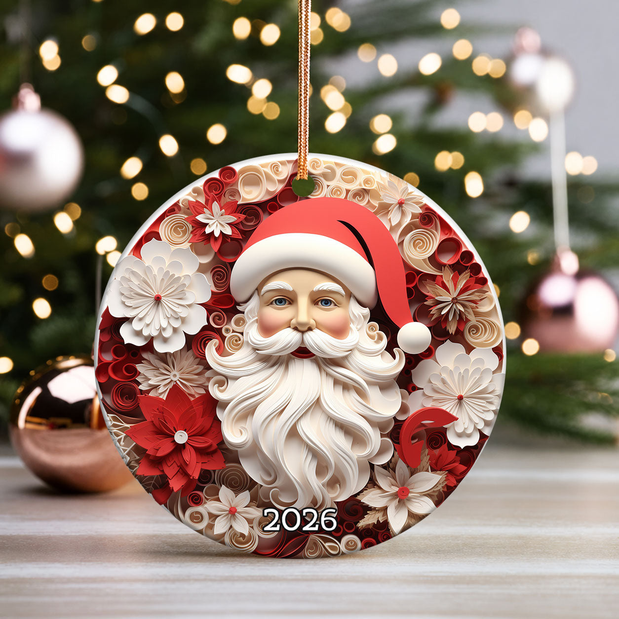 Santa Claus Christmas Ornament 2026, Paper Cut Santa Decor, Holiday Keepsake, Christmas Tree Ornament, Xmas Gift, Winter Decoration
