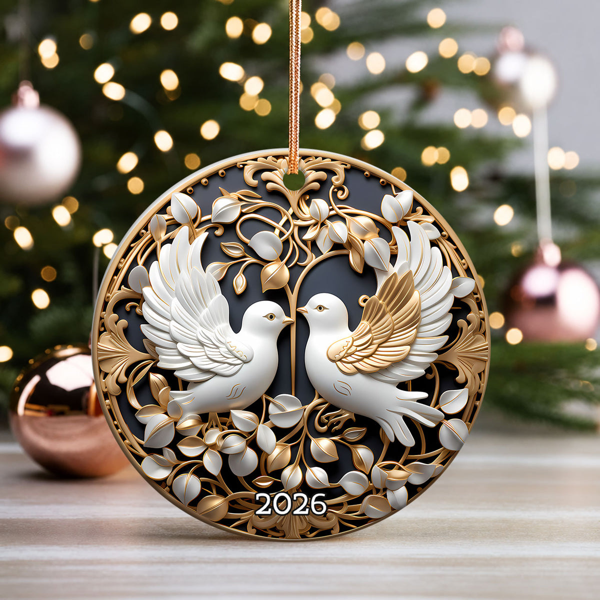 Love Birds Christmas Ornament 2026, White Dove Ceramic Ornament, Romantic Holiday Tree Decoration