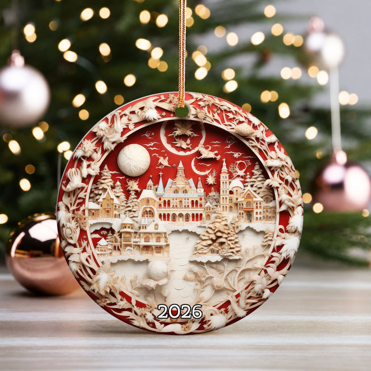 Elegant Christmas Tree Ornament 2026, Ceramic Holiday Ornament, Festive Christmas Decoration, Tree Keepsake Gift for Christmas Lovers