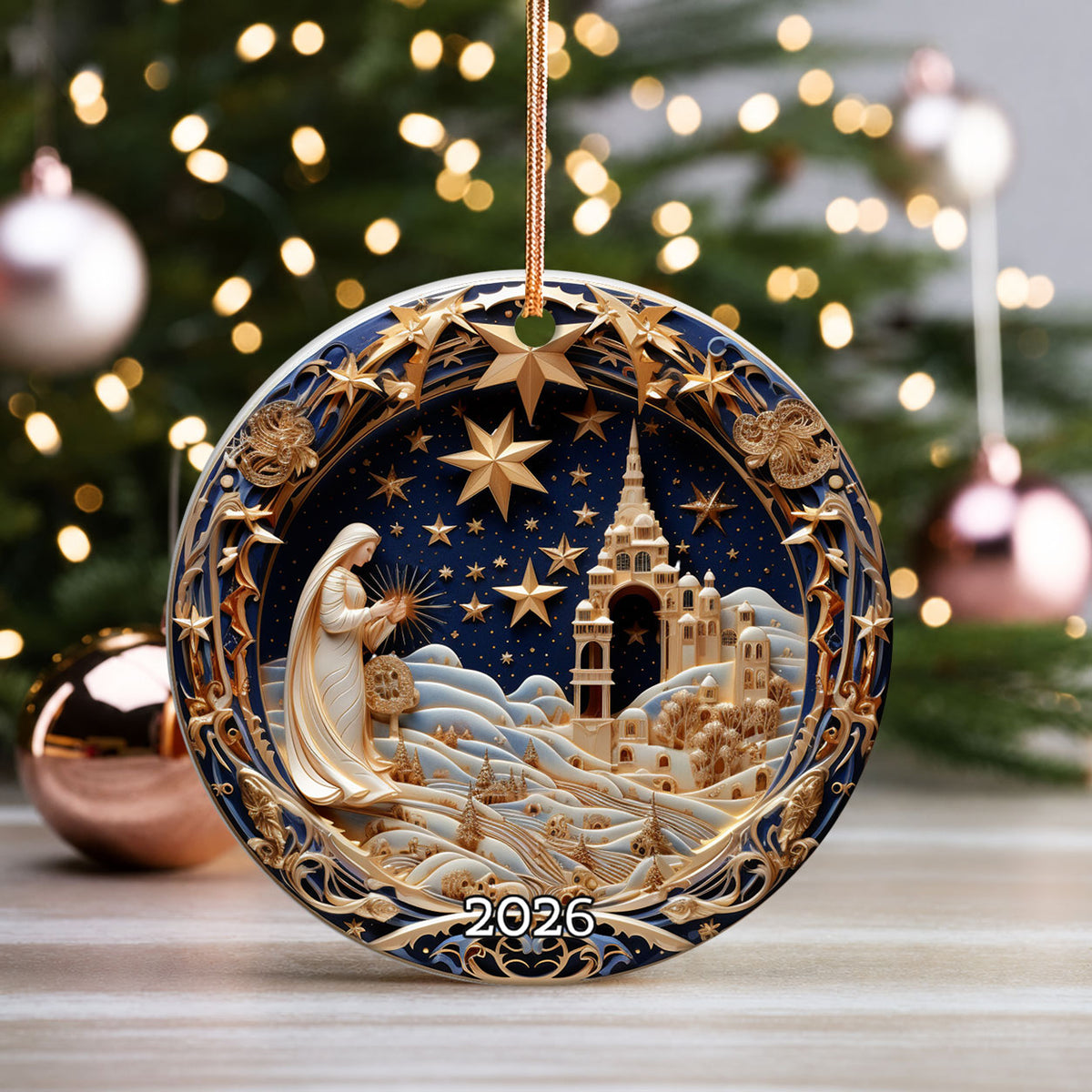 Religious Christmas Ornament 2026, Nativity Star Ceramic Ornament, Holy Night Christian Christmas Tree Decor