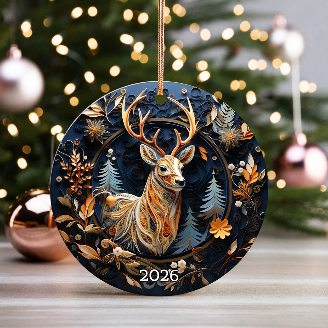 Majestic Deer Ornament 2026, Woodland Christmas Ceramic Ornament, Rustic Holiday Tree Decoration, Christmas Keepsake Gift for Family