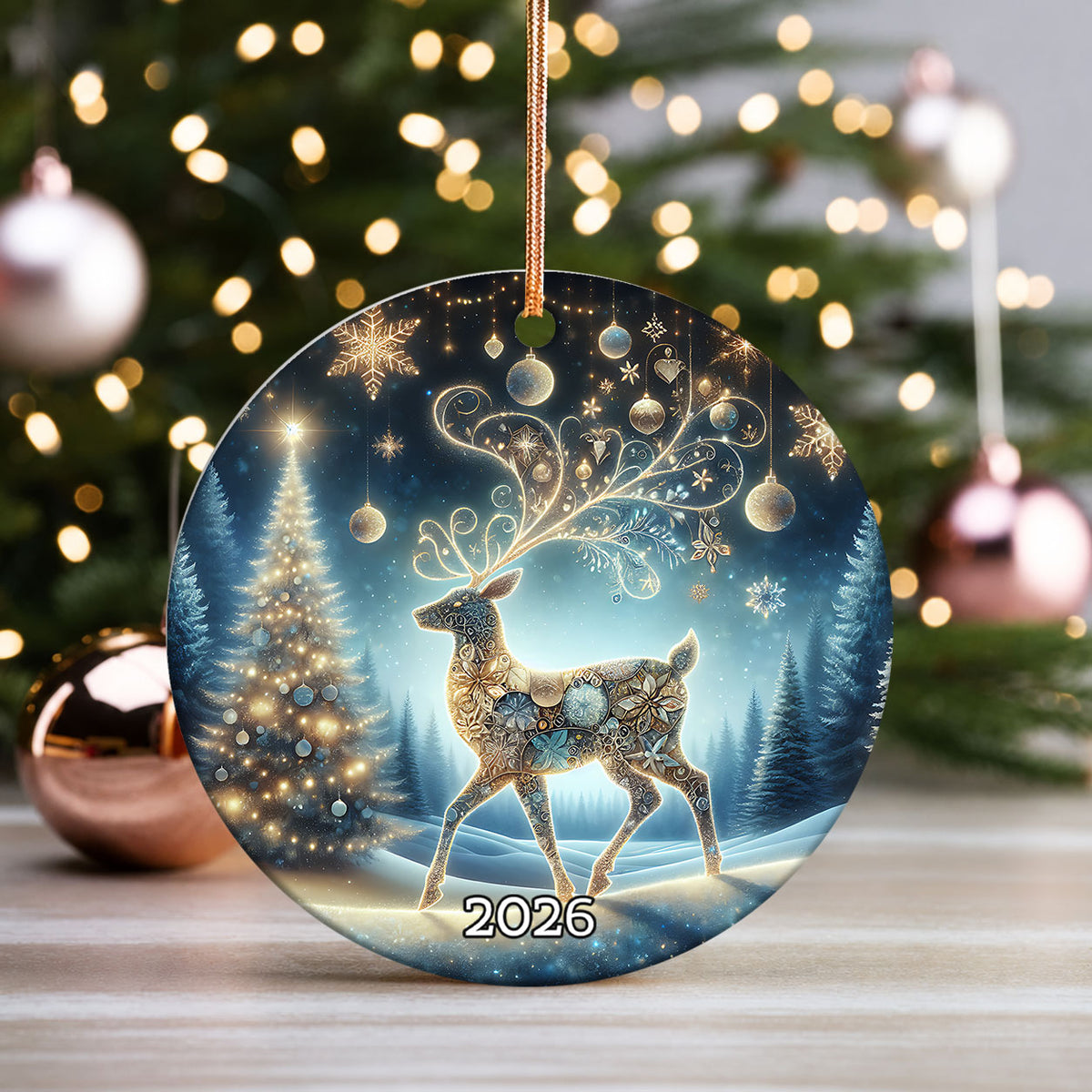 Elegant Deer Ornament 2026, Christmas Ceramic Ornament, Woodland Tree Decoration, Rustic Holiday Keepsake Gift for Family and Friends