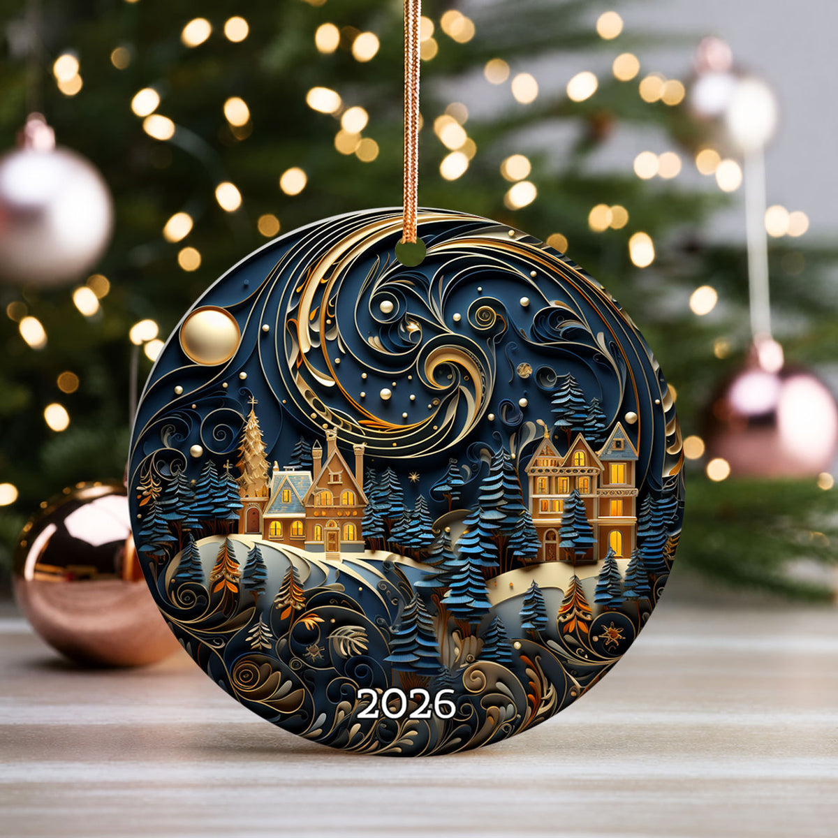Silent Night Christmas Ornament 2026, Winter Moonlight Ceramic Ornament, Holiday Tree Decoration, Festive Christmas Keepsake Gift