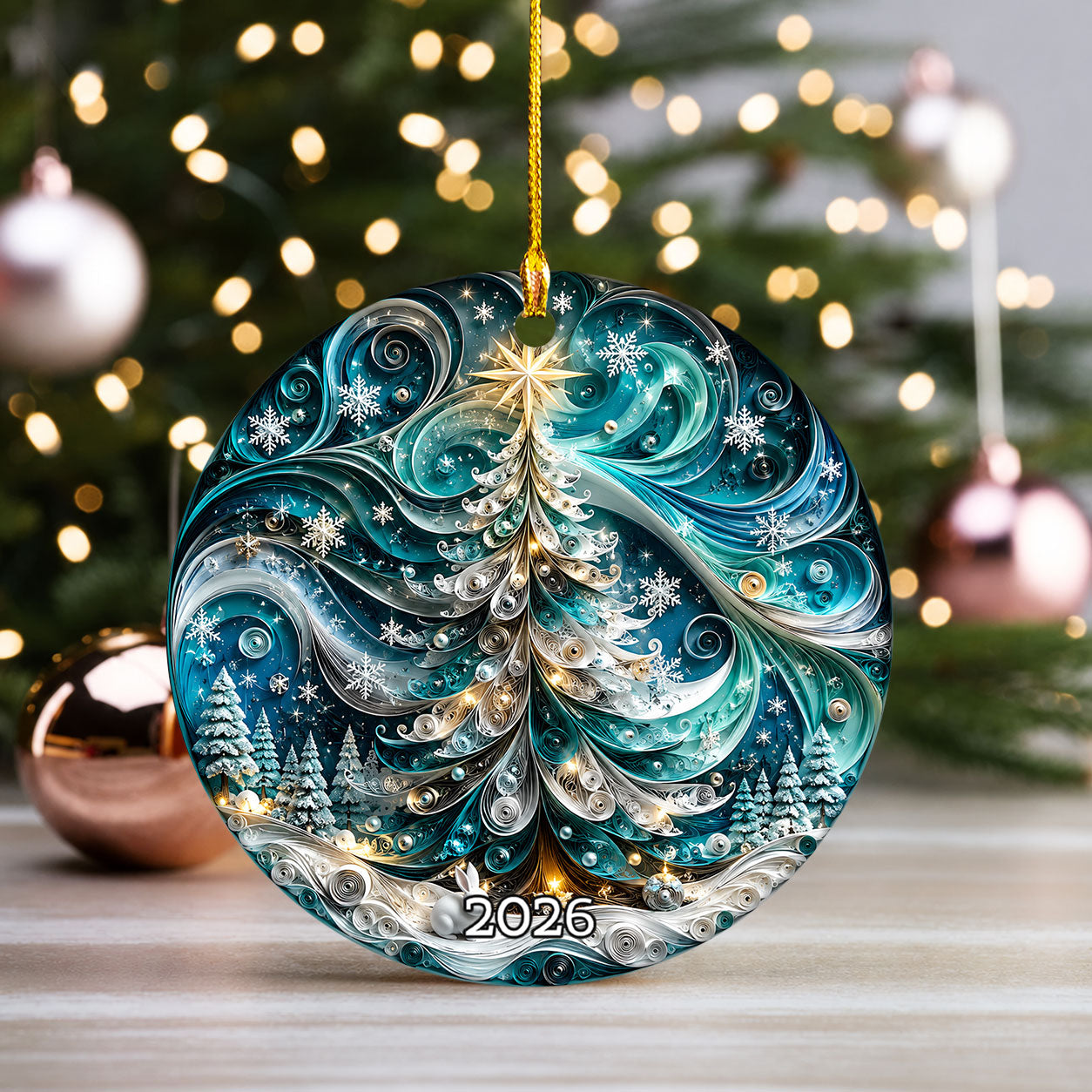 Christmas Ornament 2026, Elegant Blue Tree Ornament, Holiday Tree Decoration, Christmas Keepsake, Winter Ornament Gift