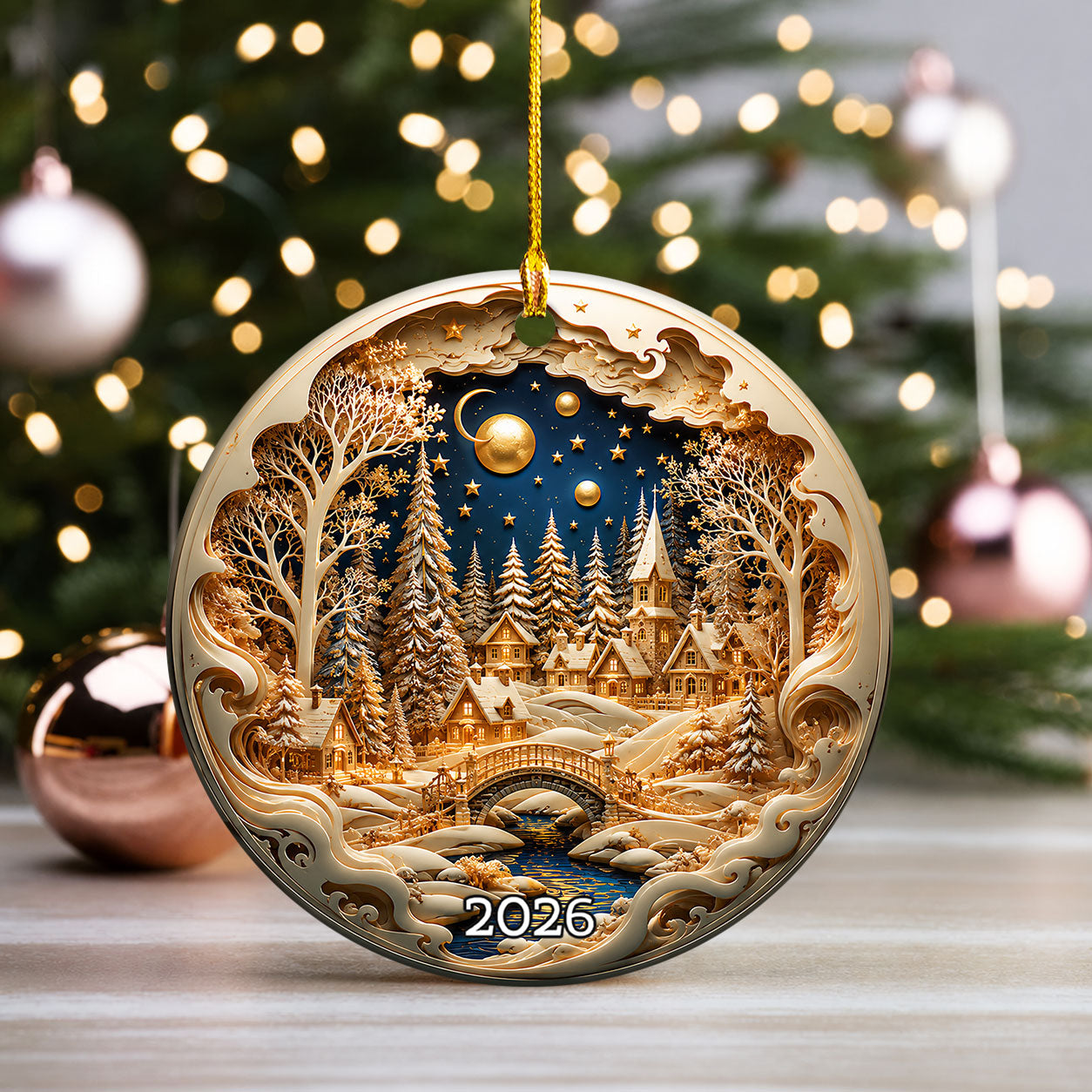 Christmas Village Ornament 2026, Winter Village Christmas Decor, Snowy Cabin Ornament, Holiday Tree Decoration