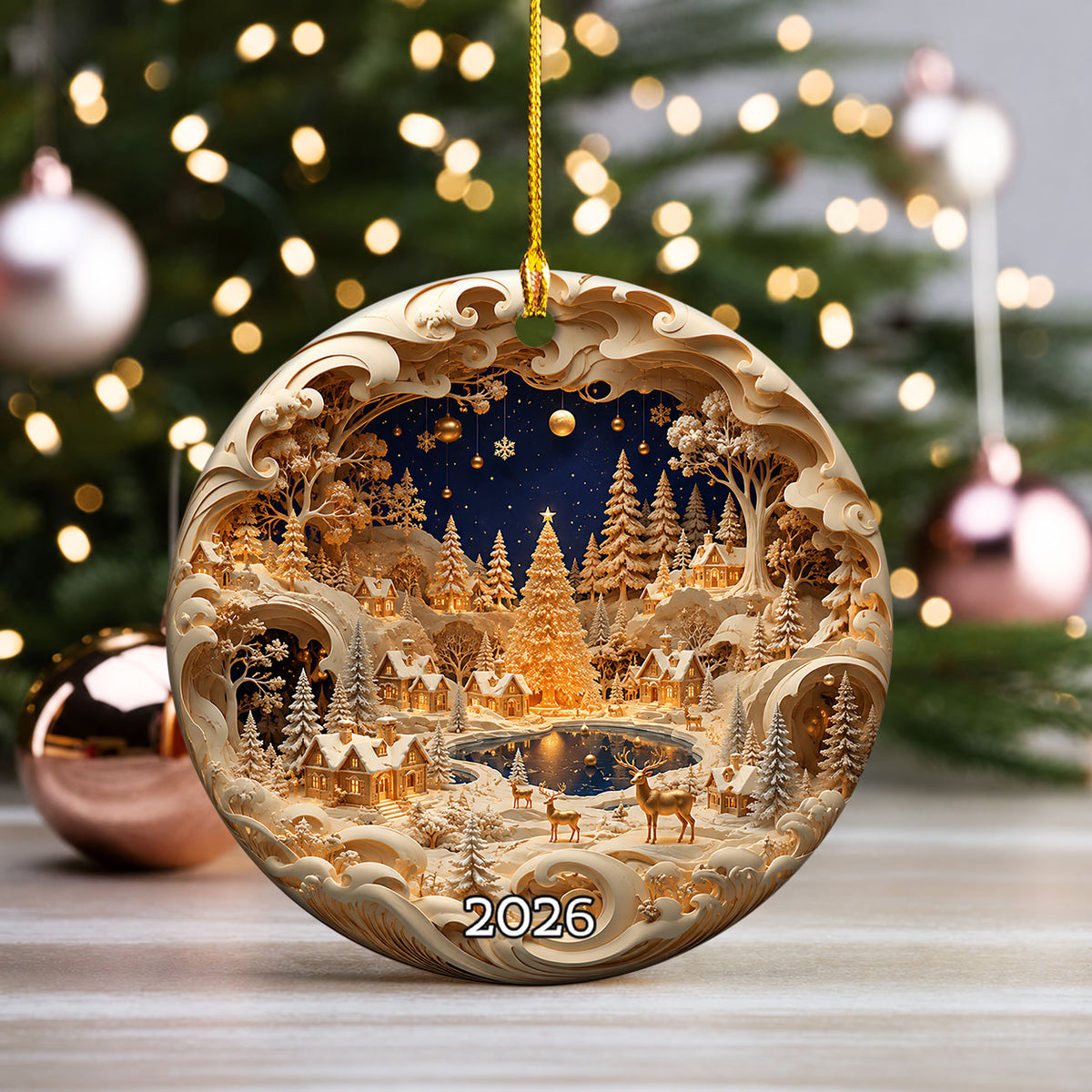 Christmas Ornament 2026, Snowy Village Scene, Winter Christmas Village Decor, Holiday Tree Ornament, Christmas Keepsake Gift