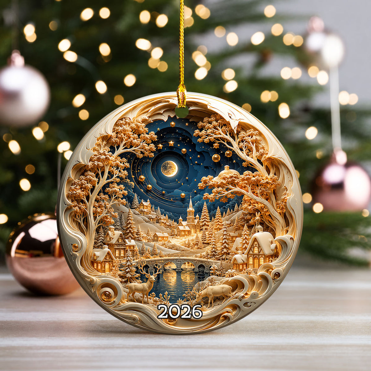 Holiday Village Ornament 2026, Christmas Village Decoration, Winter Snow Scene Ornament, Christmas Keepsake