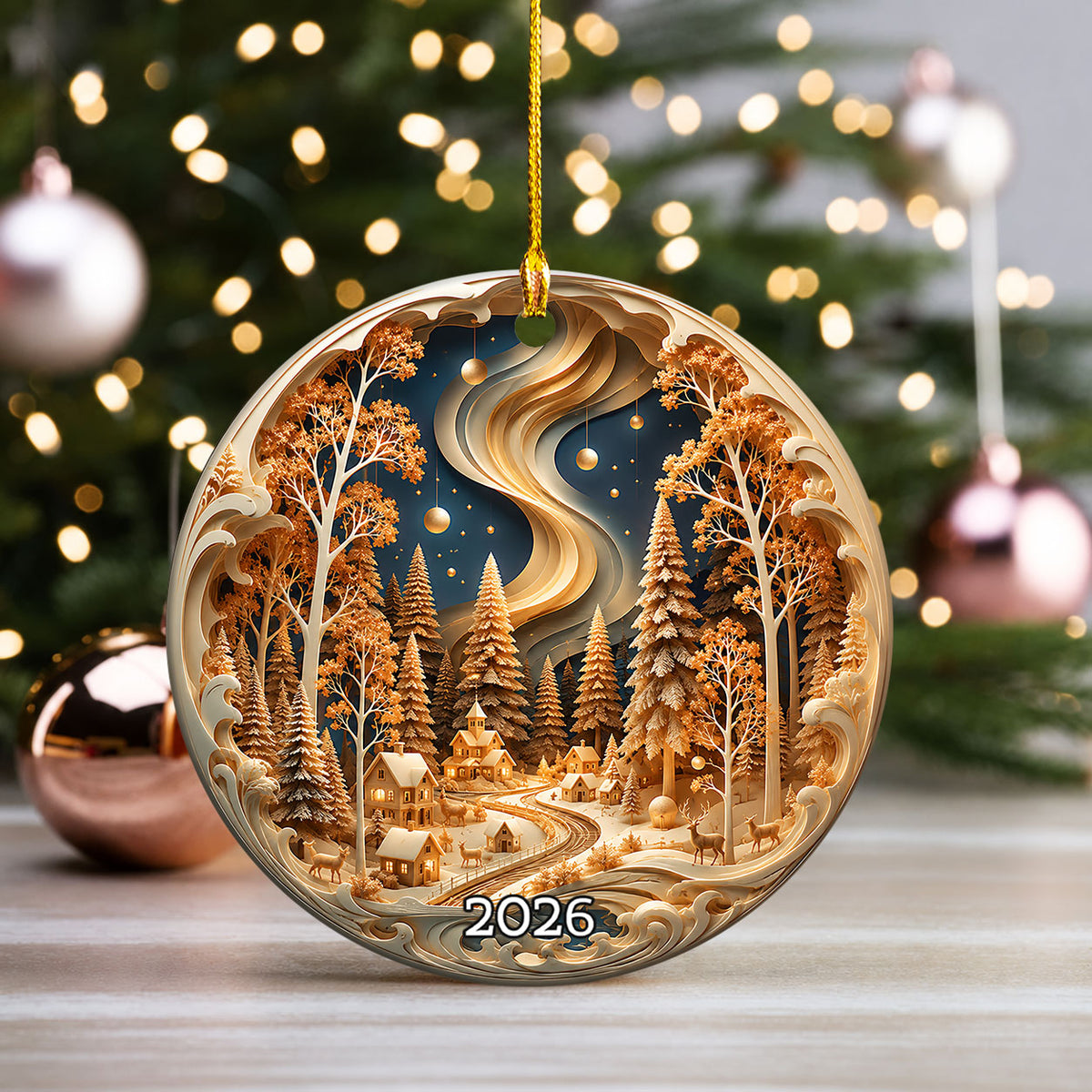 Christmas Ornament 2026, Winter Village Landscape, Snowy Christmas Tree Decoration, Holiday Keepsake Ornament