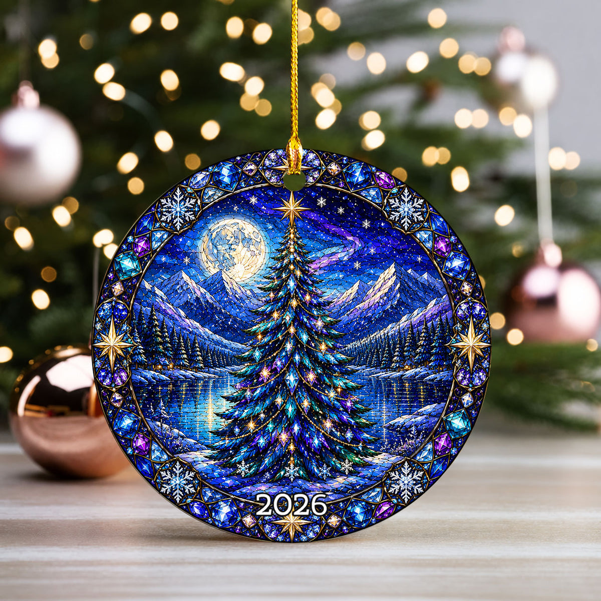 Winter Christmas Ornament 2026, Aurora Christmas Tree Decor, Holiday Mountain Landscape Ornament