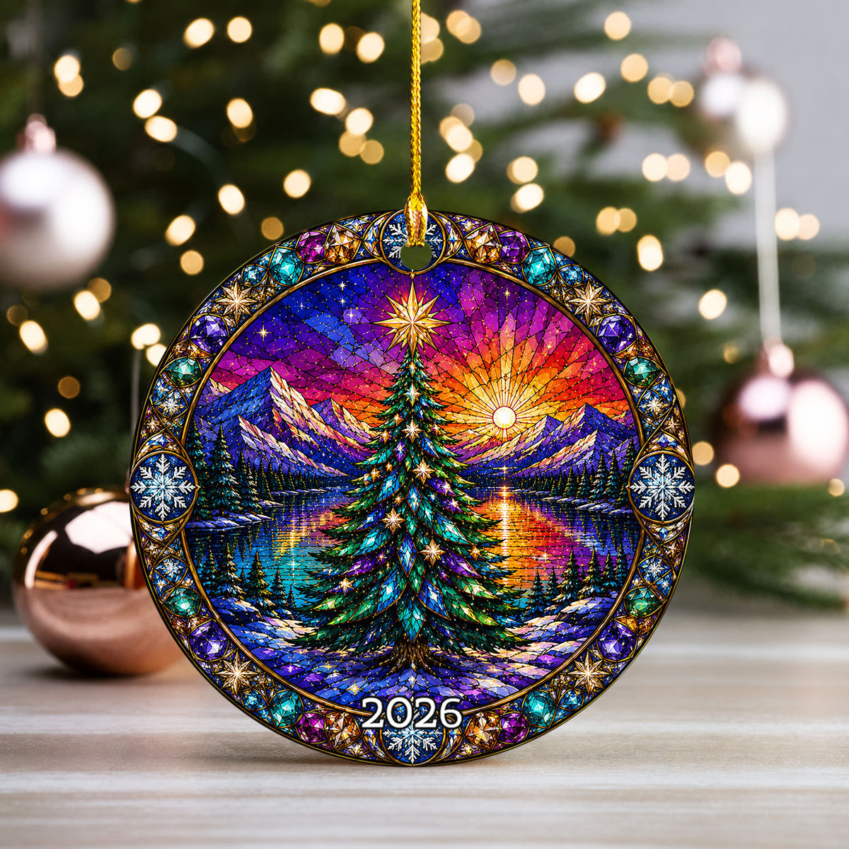 Christmas Tree Ornament 2026, Sun Moon Christmas Ornament, Winter Tree Decoration, Northern Lights Holiday Decor