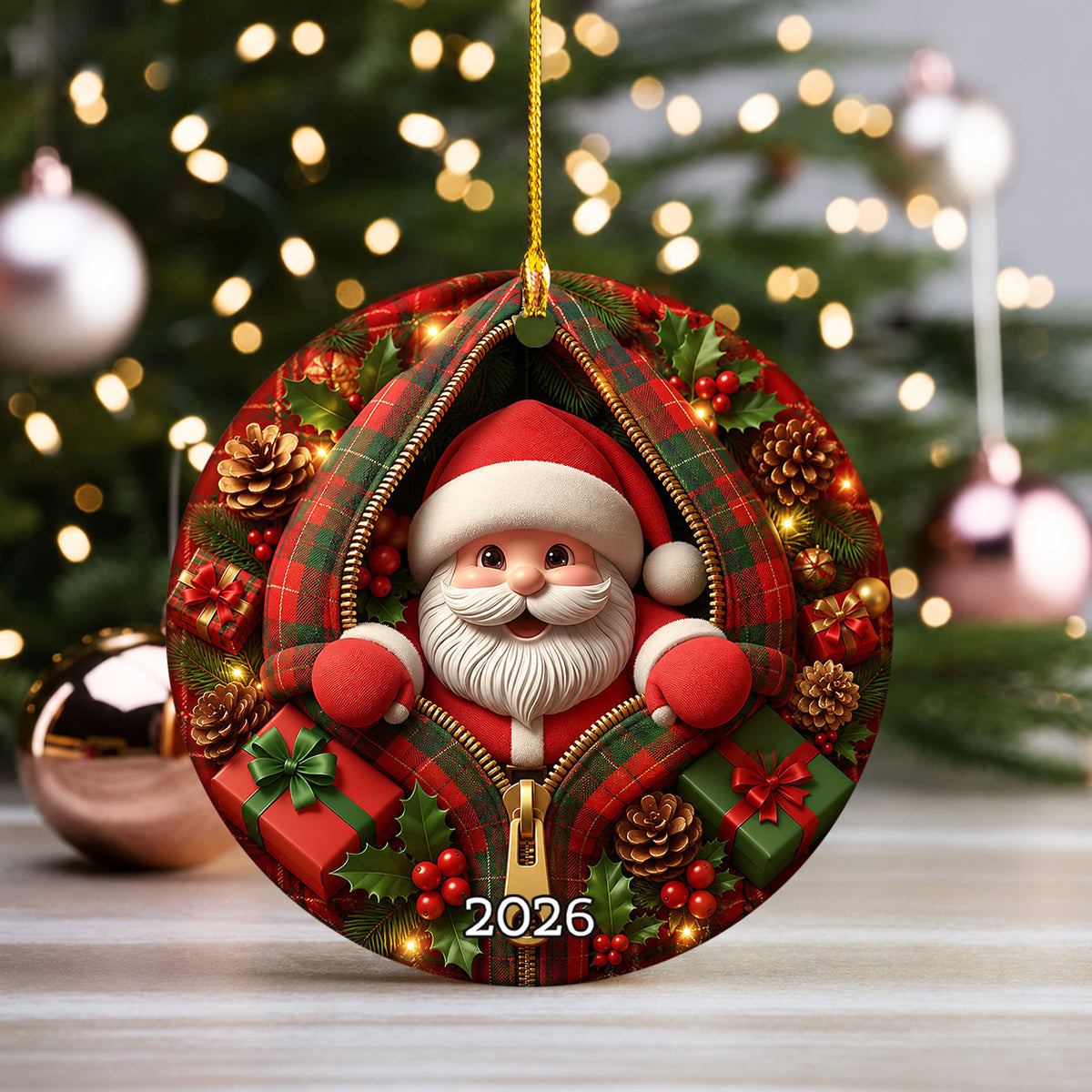 Cute Santa Ornament 2026, Christmas Santa Claus Ornament, Funny Santa Decor, Christmas Tree Ornament