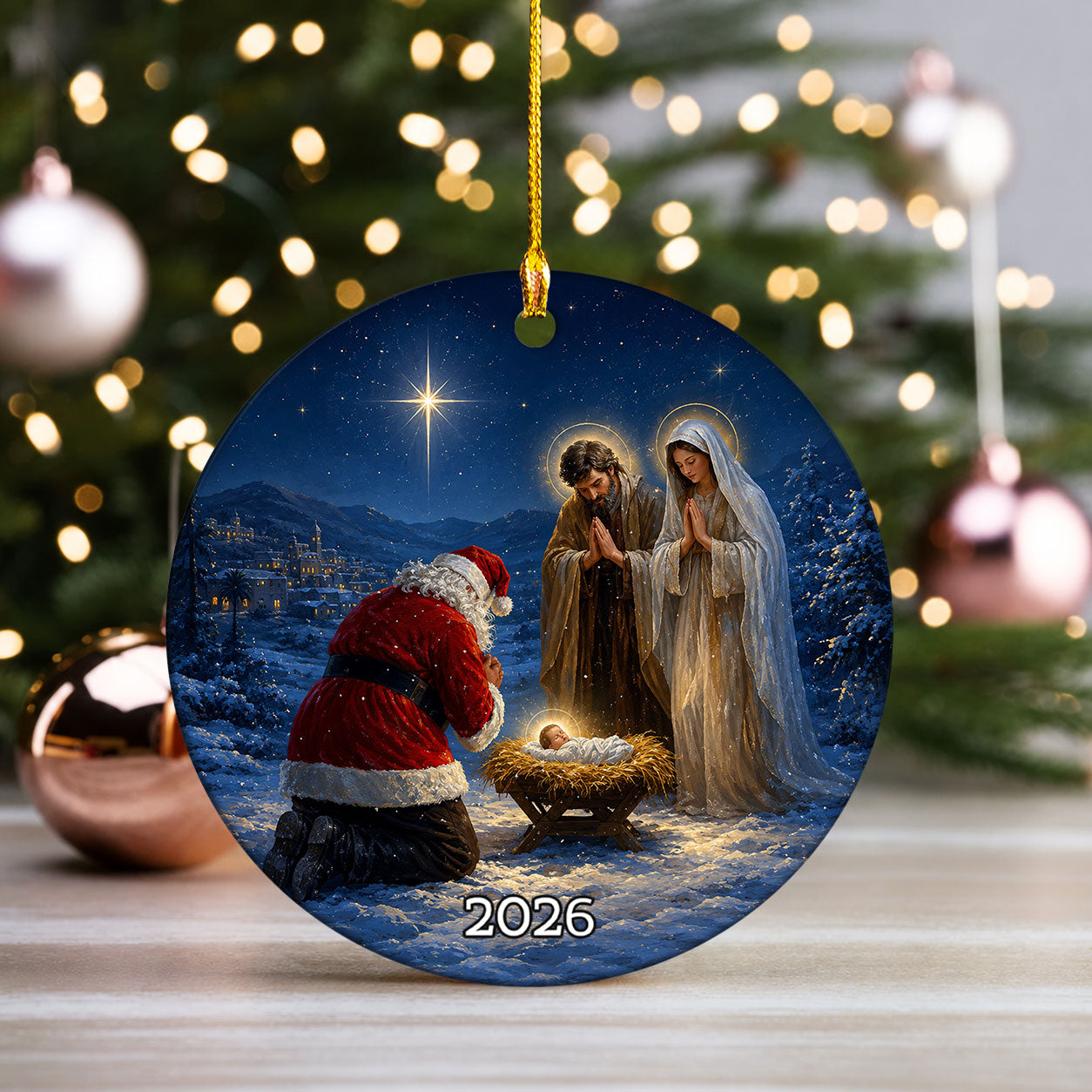 Santa Nativity Christmas Ornament 2026, Baby Jesus Holy Family Keepsake, Christian Christmas Tree Ornament