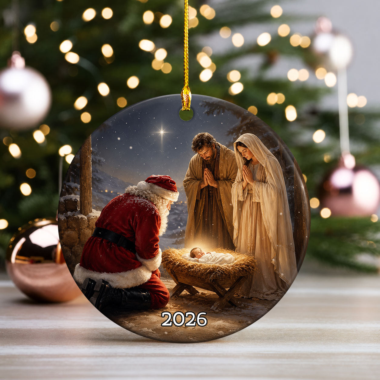 Santa Nativity Christmas Ornament 2026, Baby Jesus Holy Family Keepsake, Christian Christmas Tree Ornament