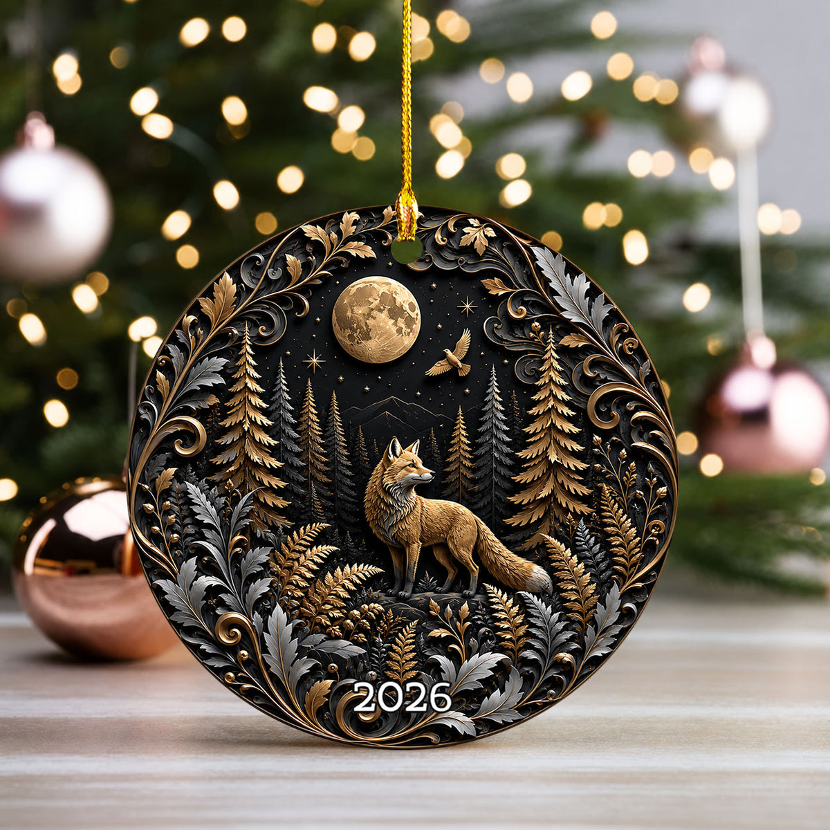 Christmas Keepsake Ornament 2026, Wolf Ornament, Moonlit Winter Landscape Decoration, Christian Holiday Gift, Festive Christmas Decor