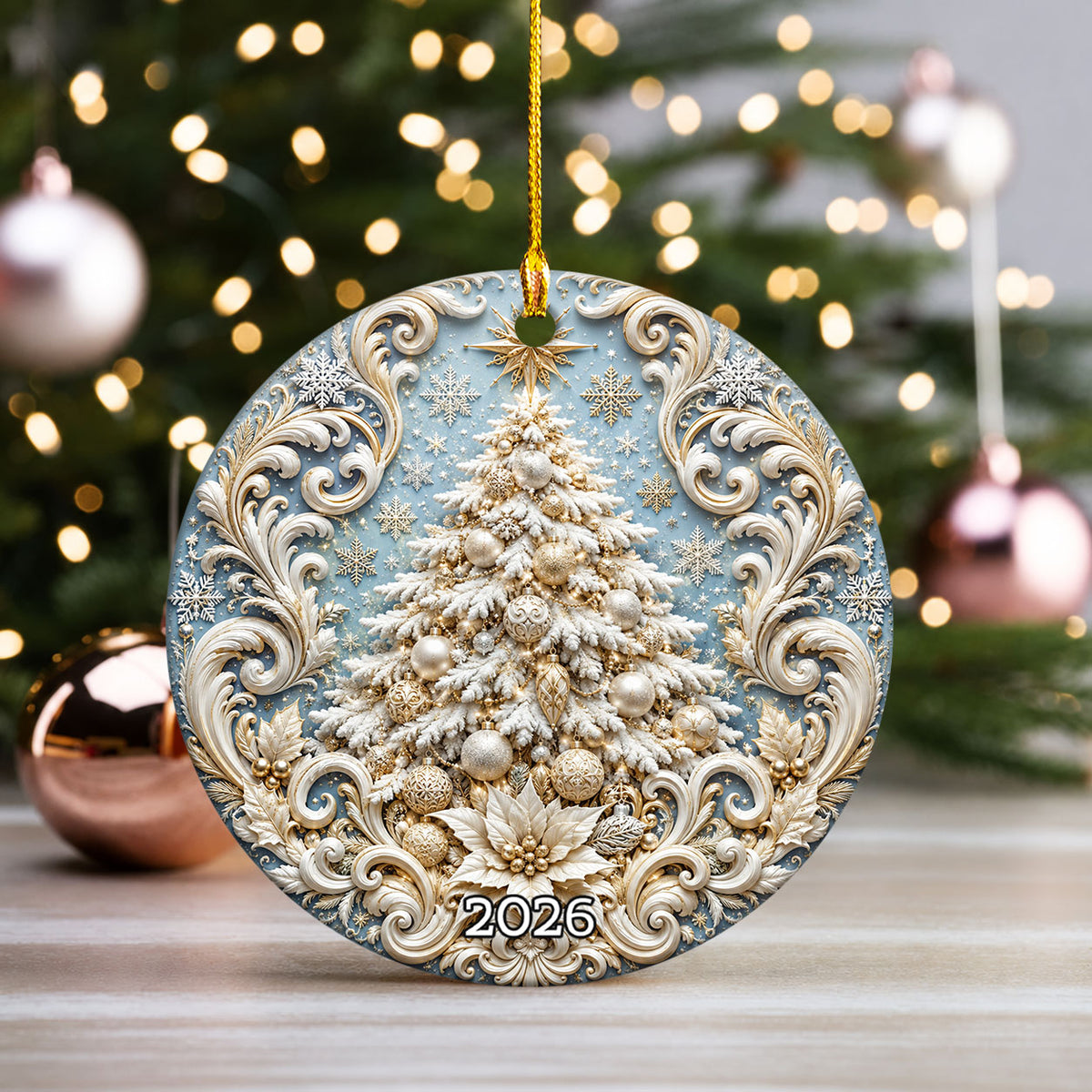 White Christmas Tree Ornament 2026, Snowy Christmas Tree Ornament, Elegant Holiday Tree Decor, Winter Christmas Keepsake Gift