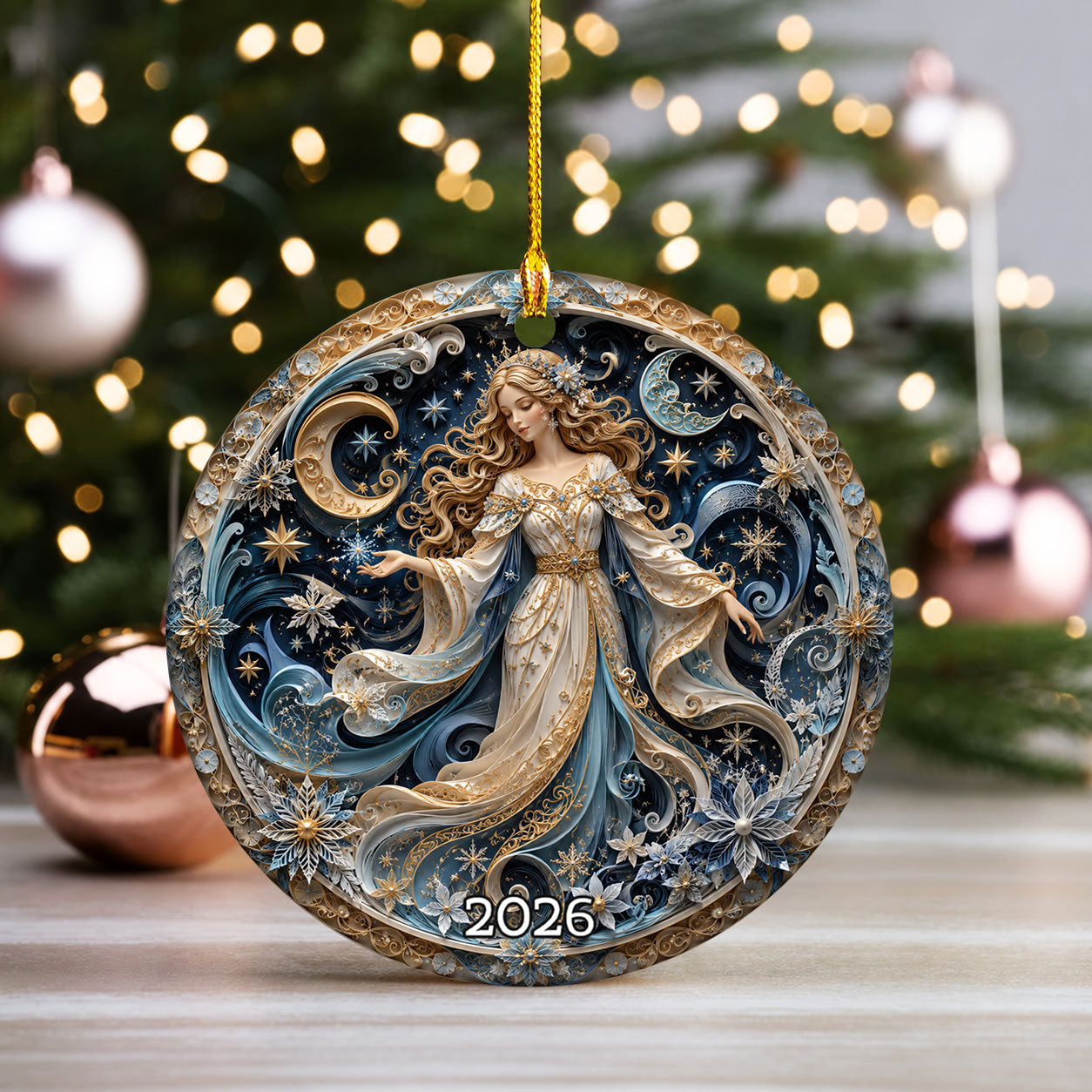 Celestial Angel Ornament 2026, Moon and Stars Christmas Ornament, Elegant Winter Fairy Tree Decor, Holiday Keepsake Gift