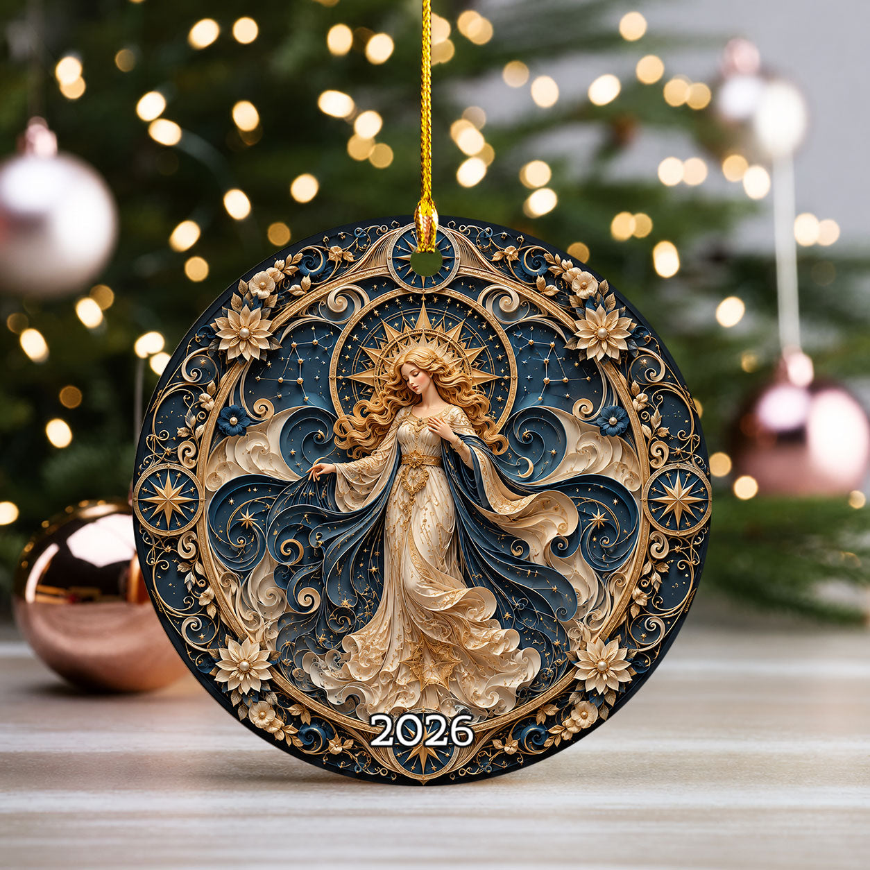 Moon and Stars Christmas Ornament 2026, Elegant Angel Christmas Tree Ornament, Winter Holiday Decoration